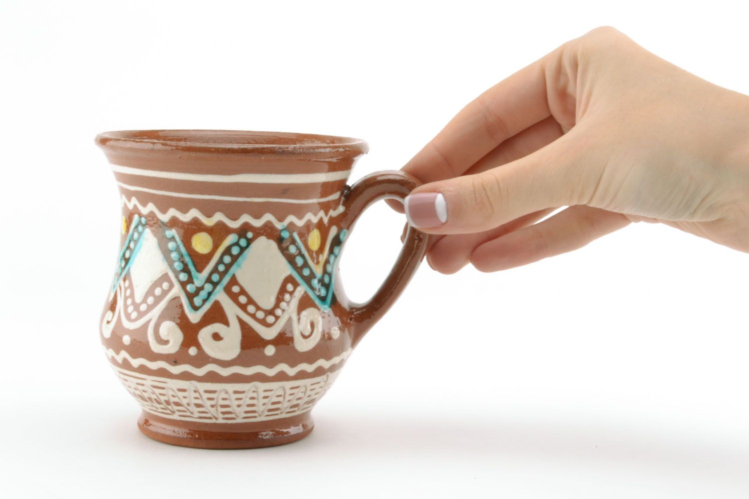 Medium size 6 oz glazed eco-style clay cup coffee with handle photo 1