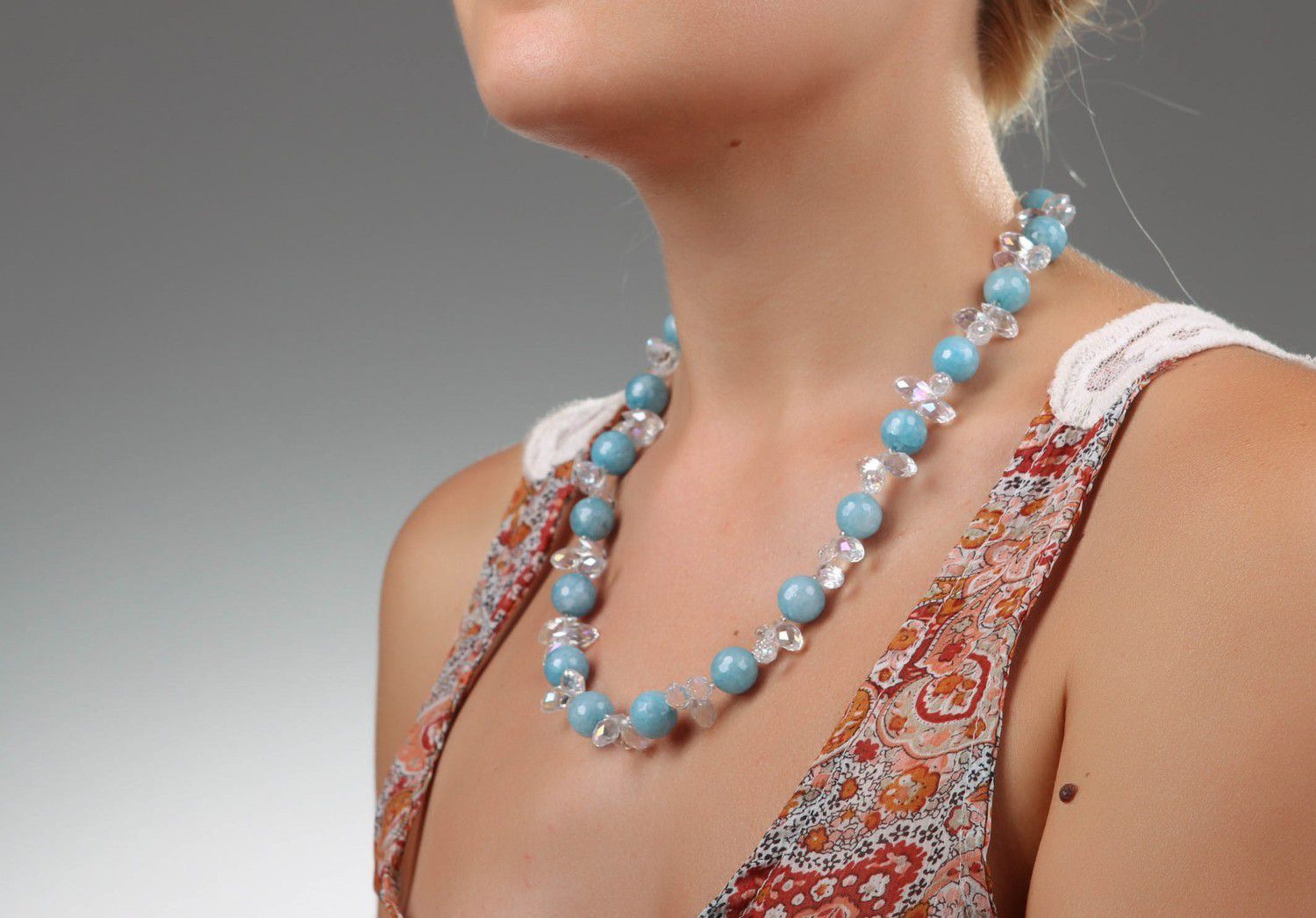 Beads hand made of aquamarine & crystal photo 5