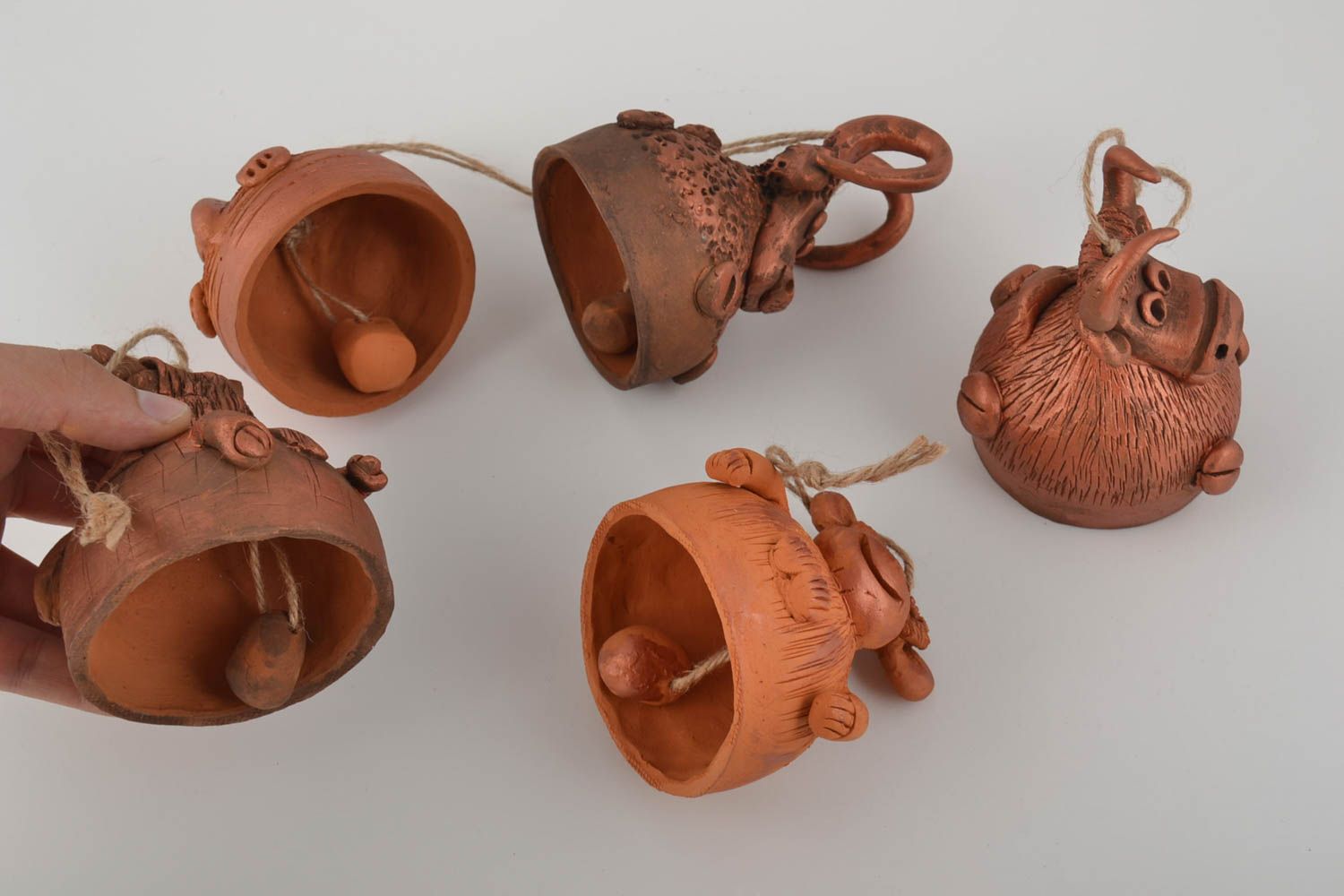 Campanelli d'autore in ceramica fatti a mano set di 5 animali divertenti
 foto 5
