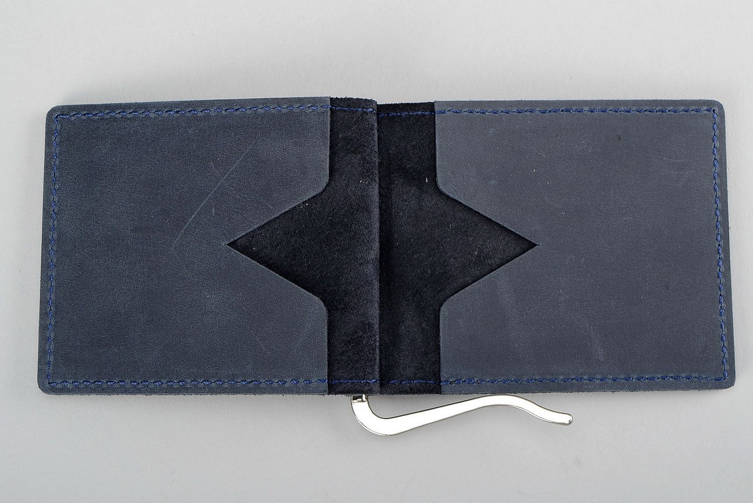Portefeuille avec pince à billets en cuir bleu  photo 2