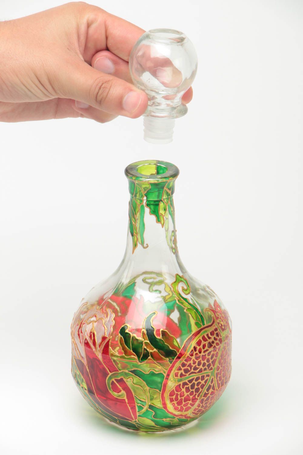 15 oz clear glass wine carafe with hand-painted floral pattern 1 lb photo 5