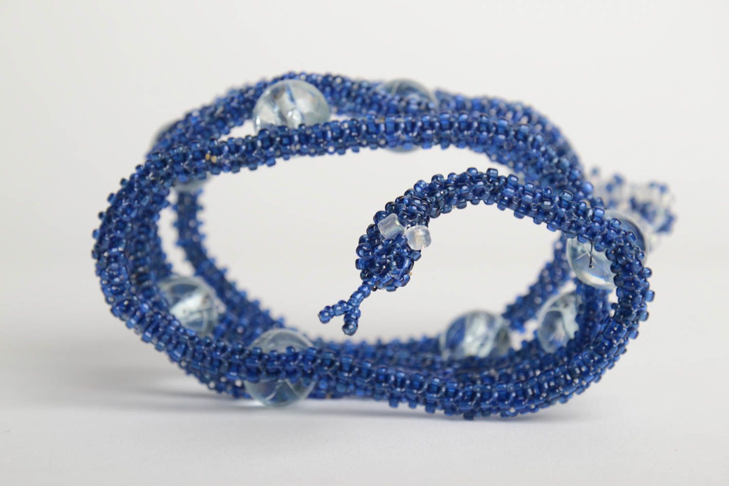 Handmade designer multi row bead woven wrist bracelet Blue Snake for women photo 3