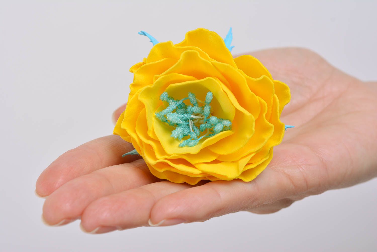 Handgemachtes Designer Blume Haargummi in Gelb Haarschmuck für Frauen  foto 5