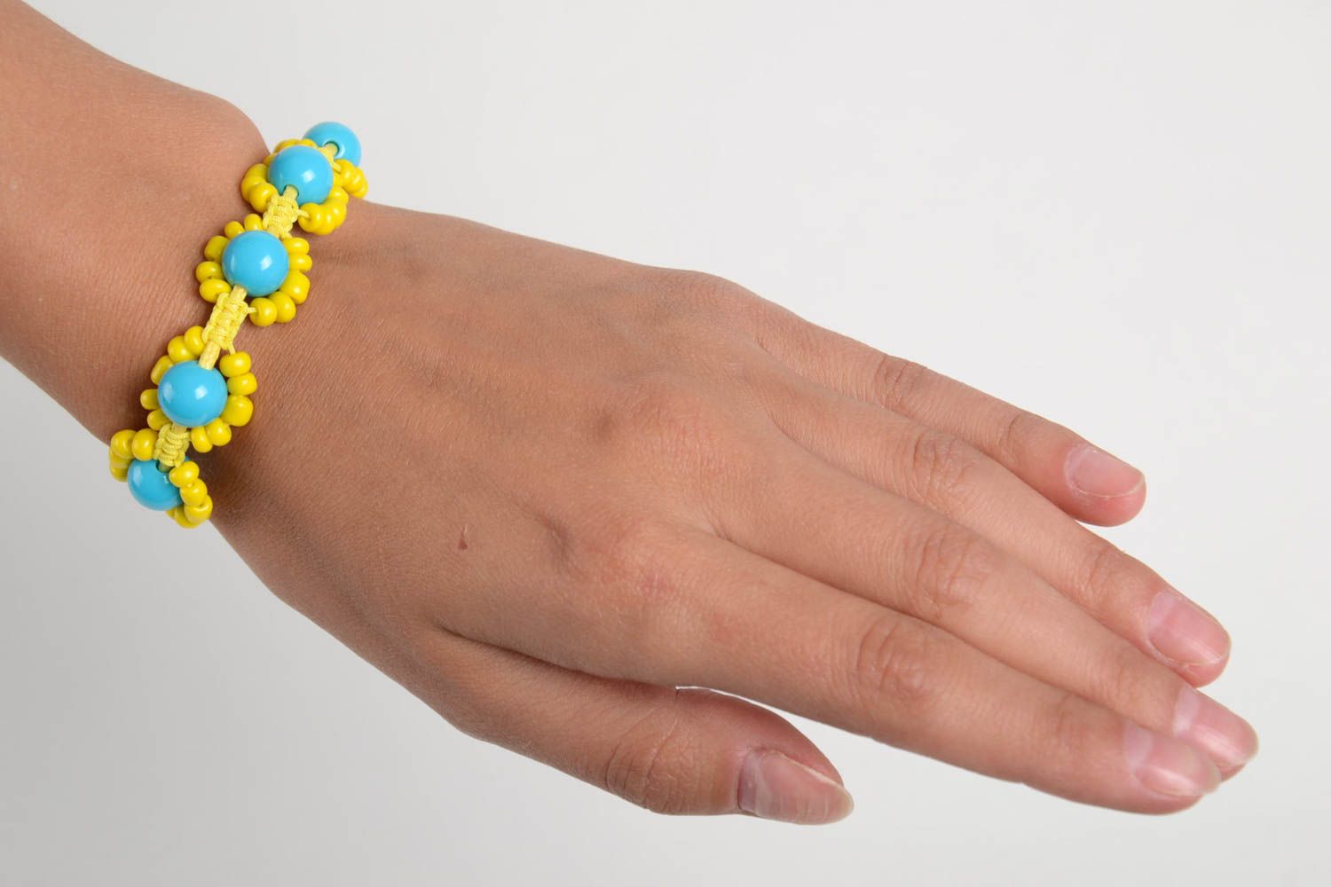 Handgefertigt Glasperlen Armband Designer Schmuck Frauen Accessoire gelb blau foto 2