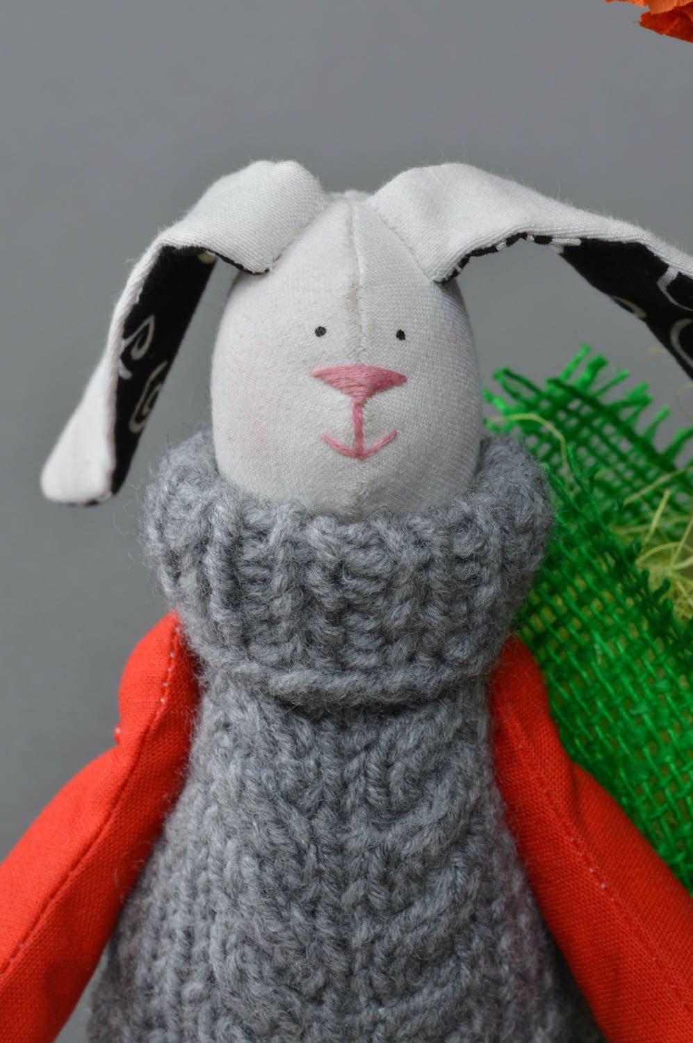 Unusual beautiful handmade fabric soft toy hare for kids photo 3