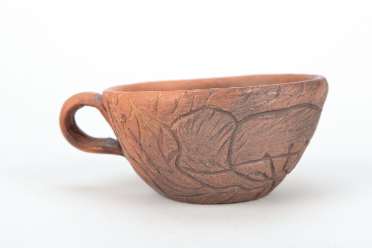 Widen not glazed clay coffee cup with handle and poppy pattern photo 5