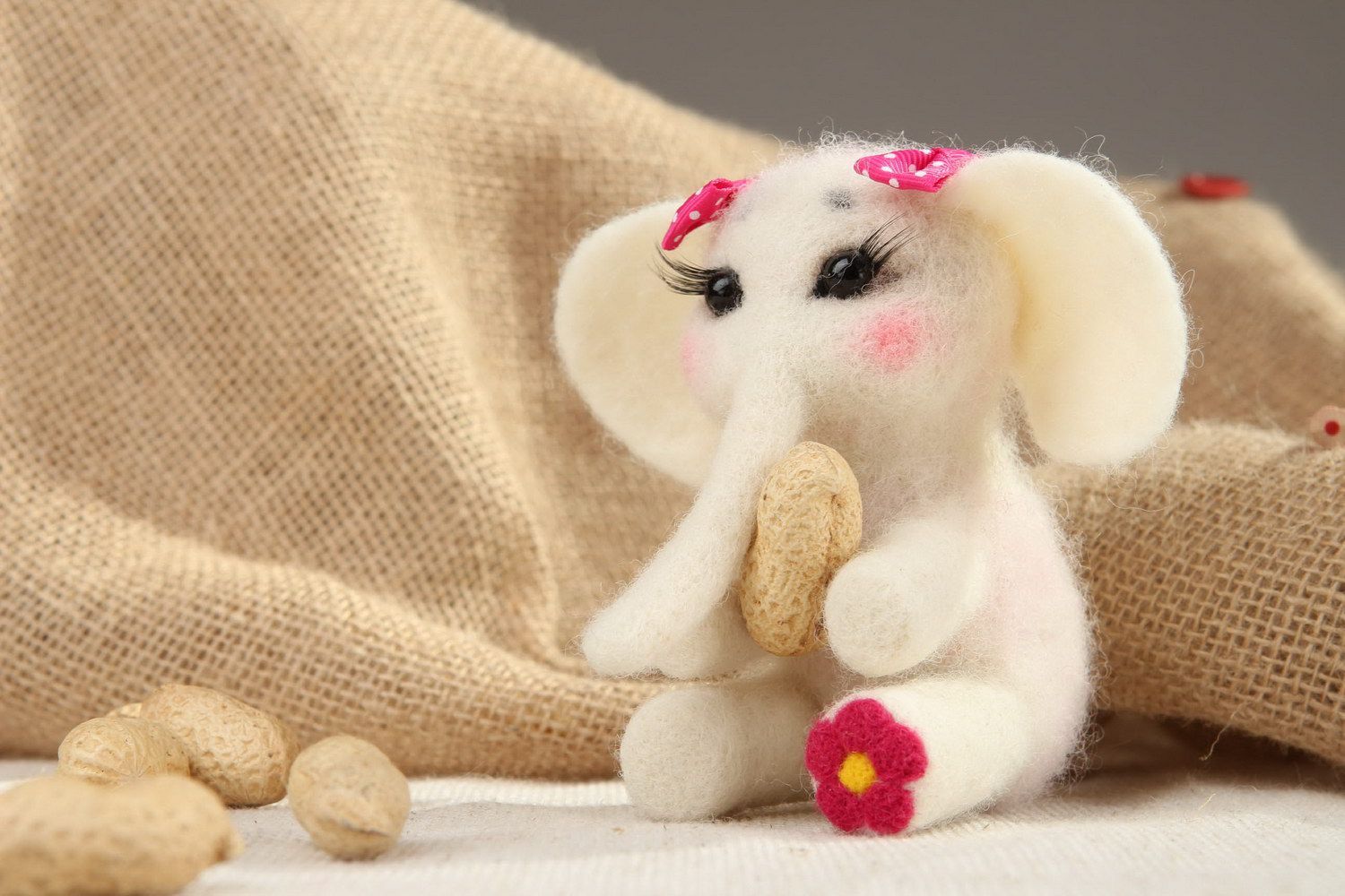 Felted soft toy Elephant with a bow photo 5