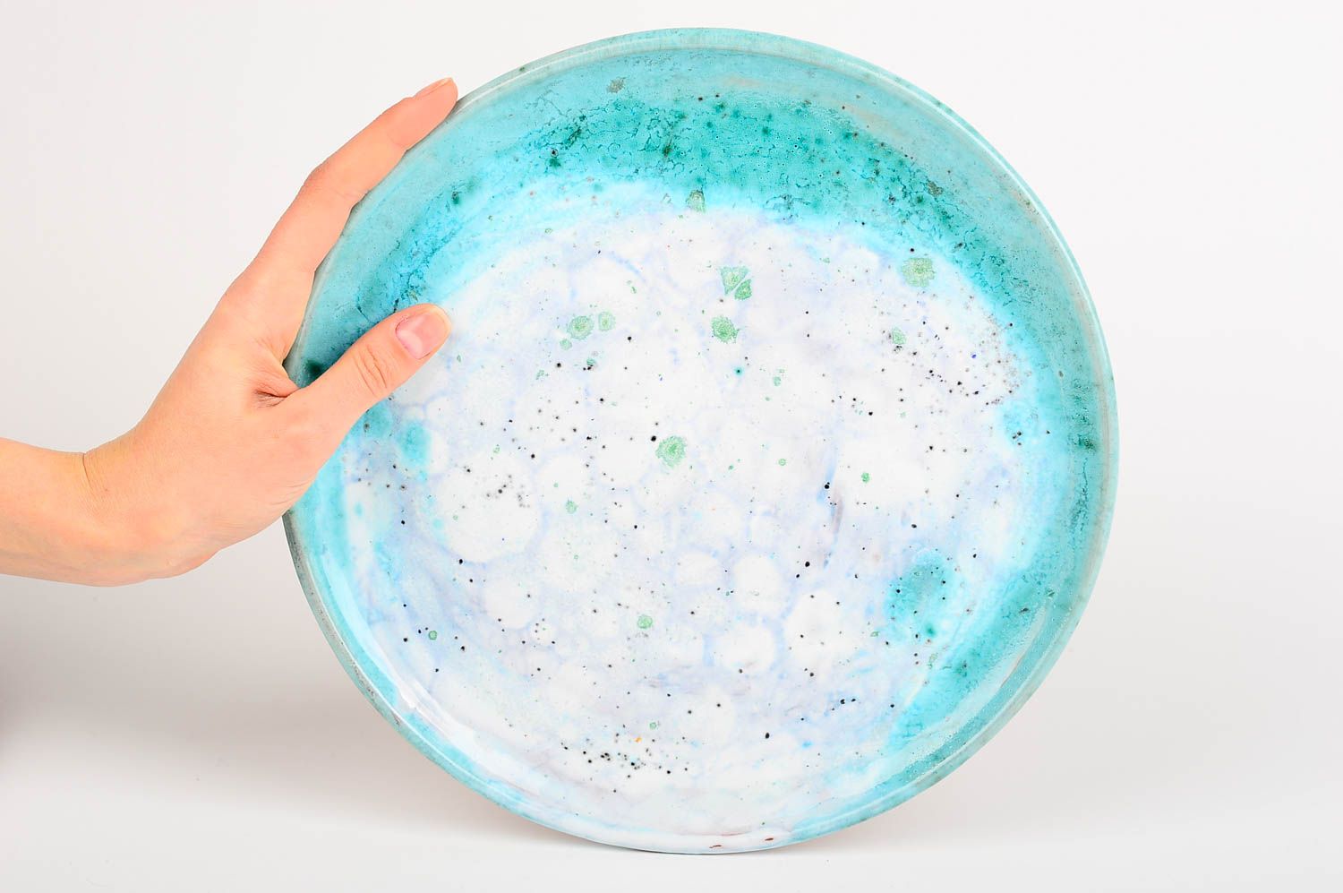 Декор на стену handmade керамическая тарелка голубая с глазурью декор для кухни фото 2