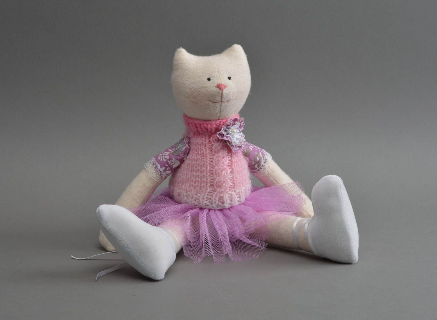Peluche chat Jouet pour enfant fait main Décoration chambre doux en coton photo 4