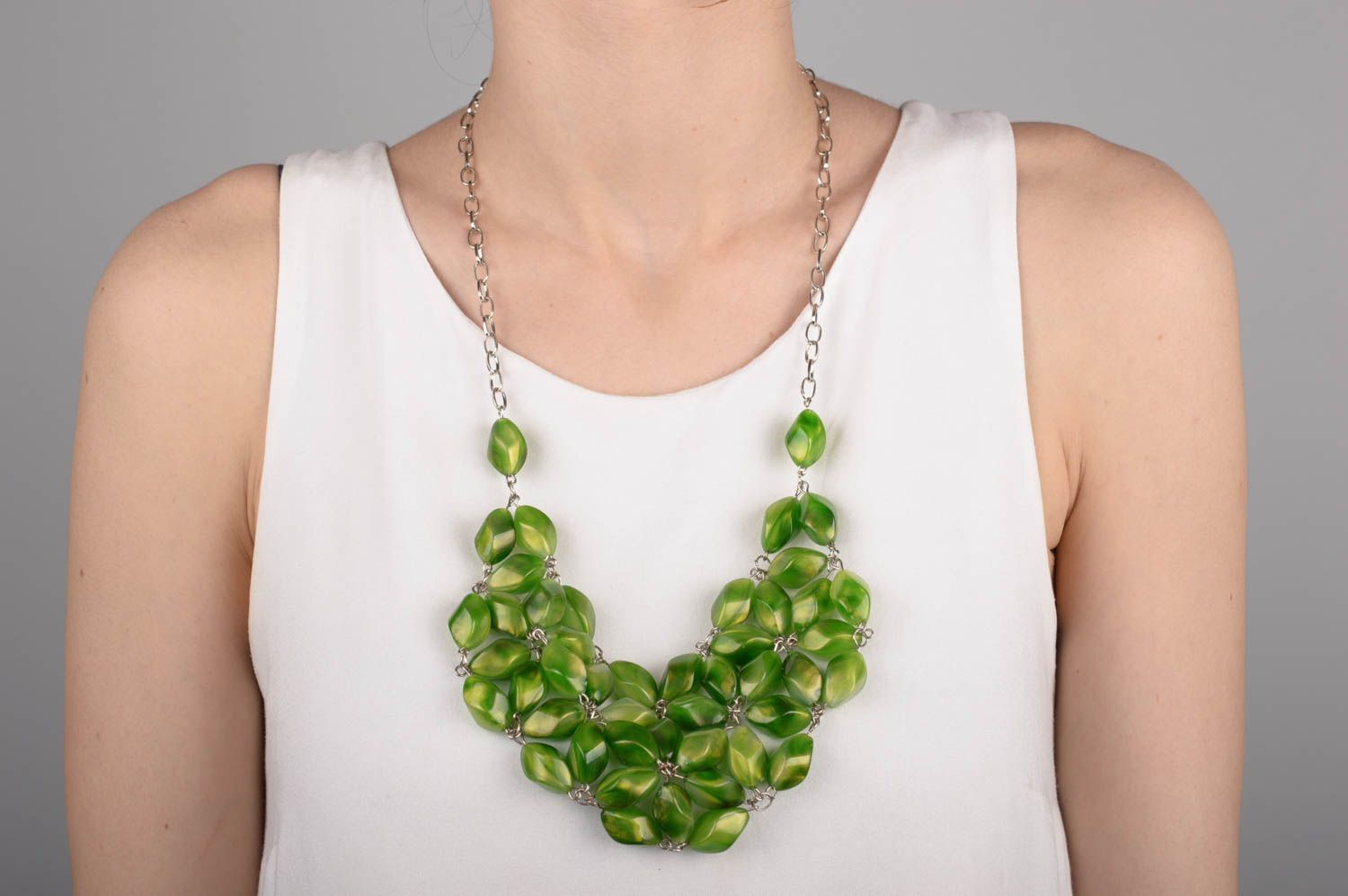 Collier Halskette handmade schöne Kette groß Geschenk für Frauen in Grün schön foto 5