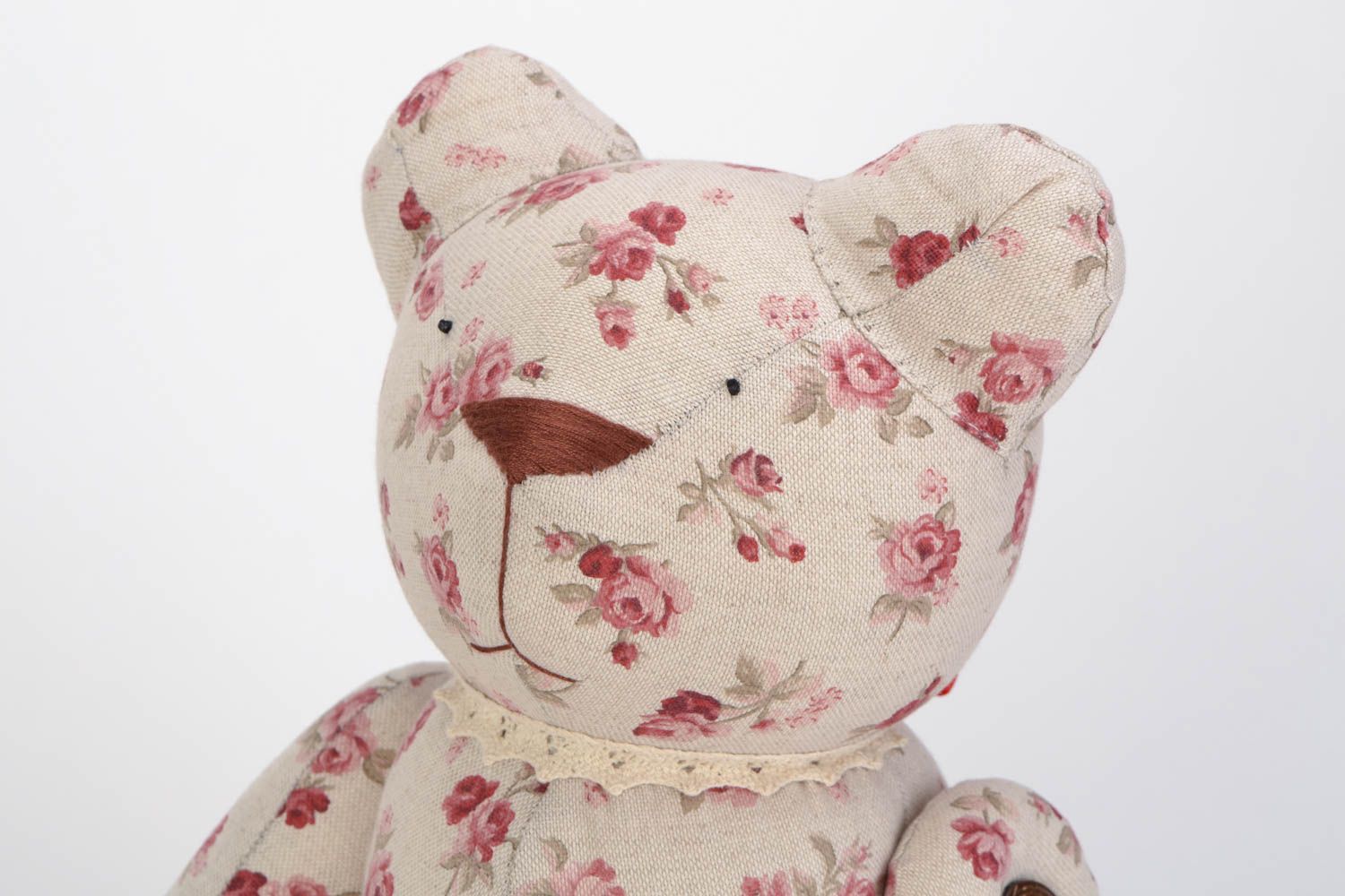 Beautiful collectible handmade fabric soft toy bear for interior decor photo 4