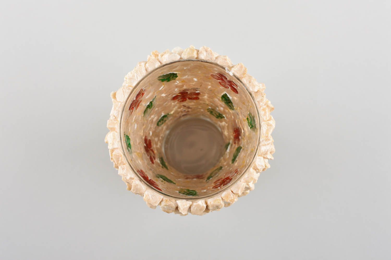 Blumiger Trinkbecher aus Glas handmade Tisch Deko Designer Geschirr mit Steinen foto 4