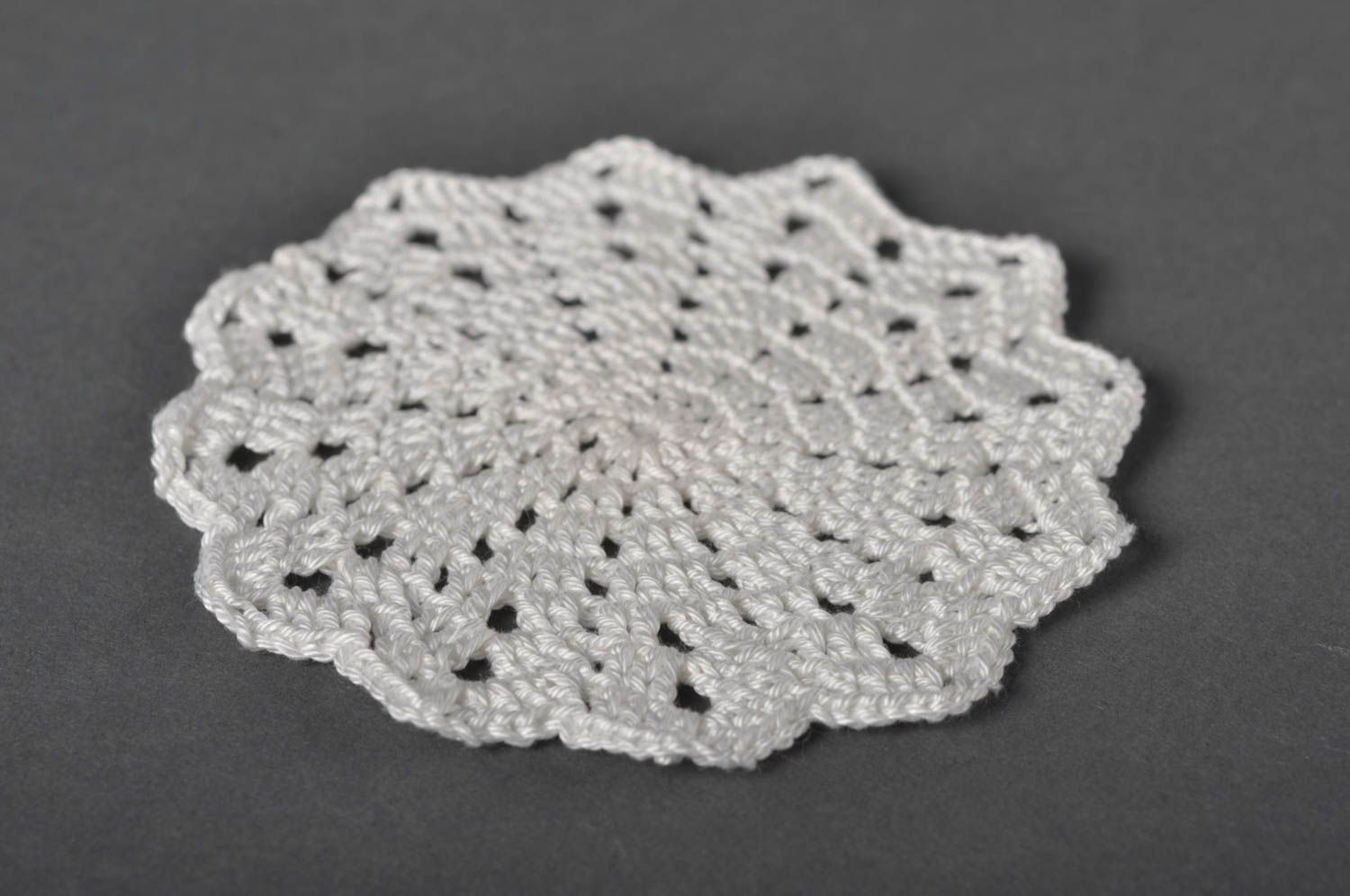 Handmade designer coaster white crocheted coaster beautiful textile for home photo 5