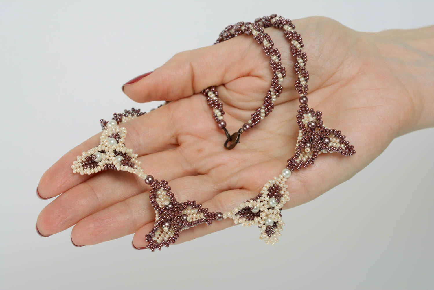 Unusual lilac handmade designer woven beaded necklace evening jewelry photo 4