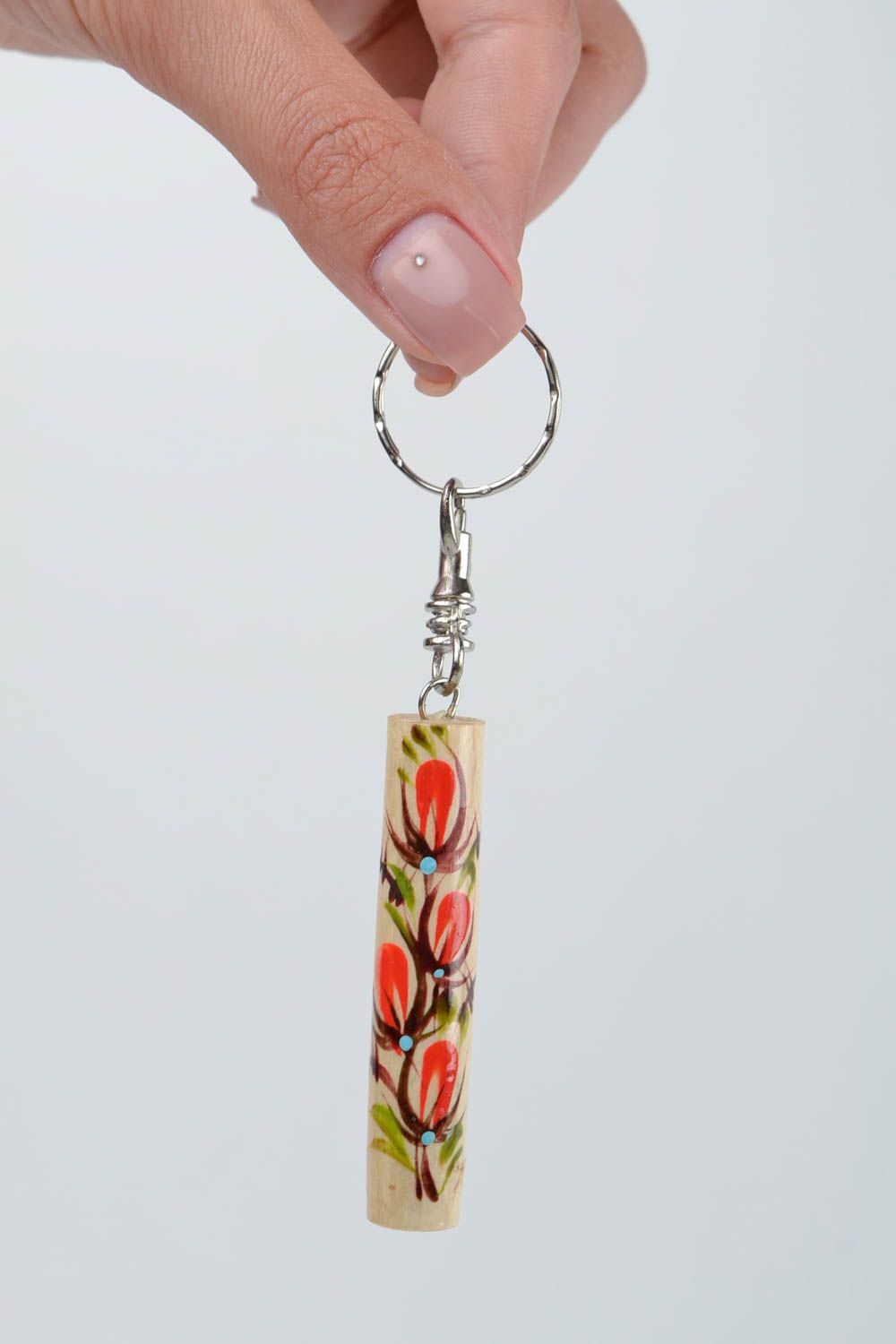 Designer key chain handmade key pendant wooden tin whistle Petrikivka key ring photo 2