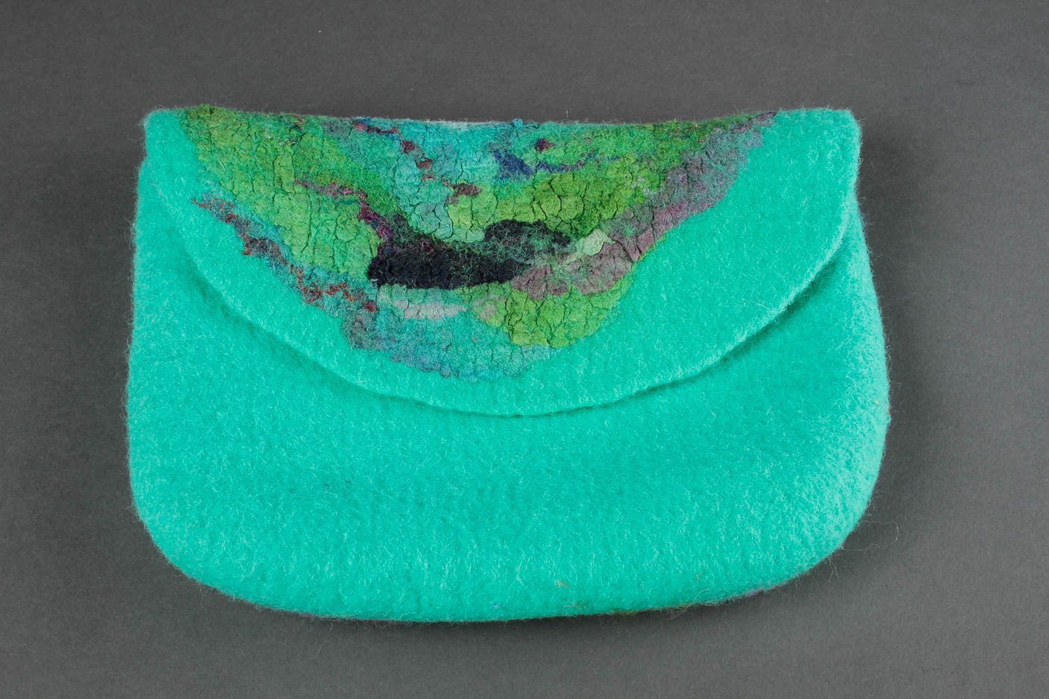Сумка ручной работы сумочка клатч шерстяная сумка из шерсти бирюзовая с цветами фото 2