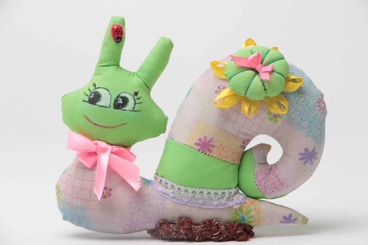 Jouet escargot souriant en tissu de coton fait main décoratif cadeau original photo 2