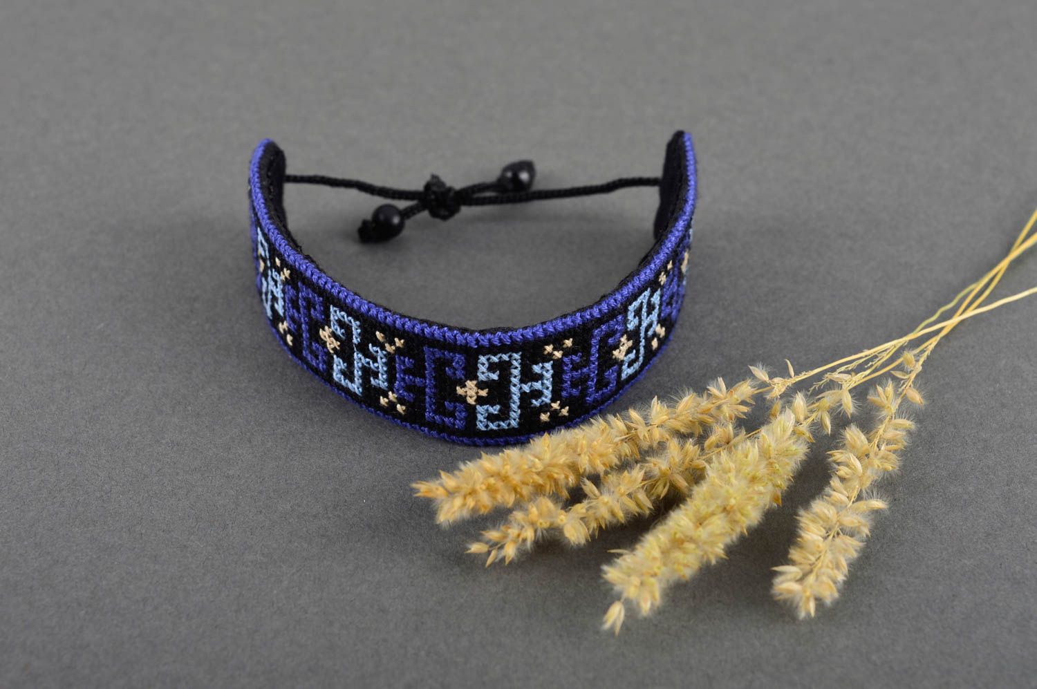 Unusual handmade textile bracelet embroidered bracelet costume jewelry photo 1