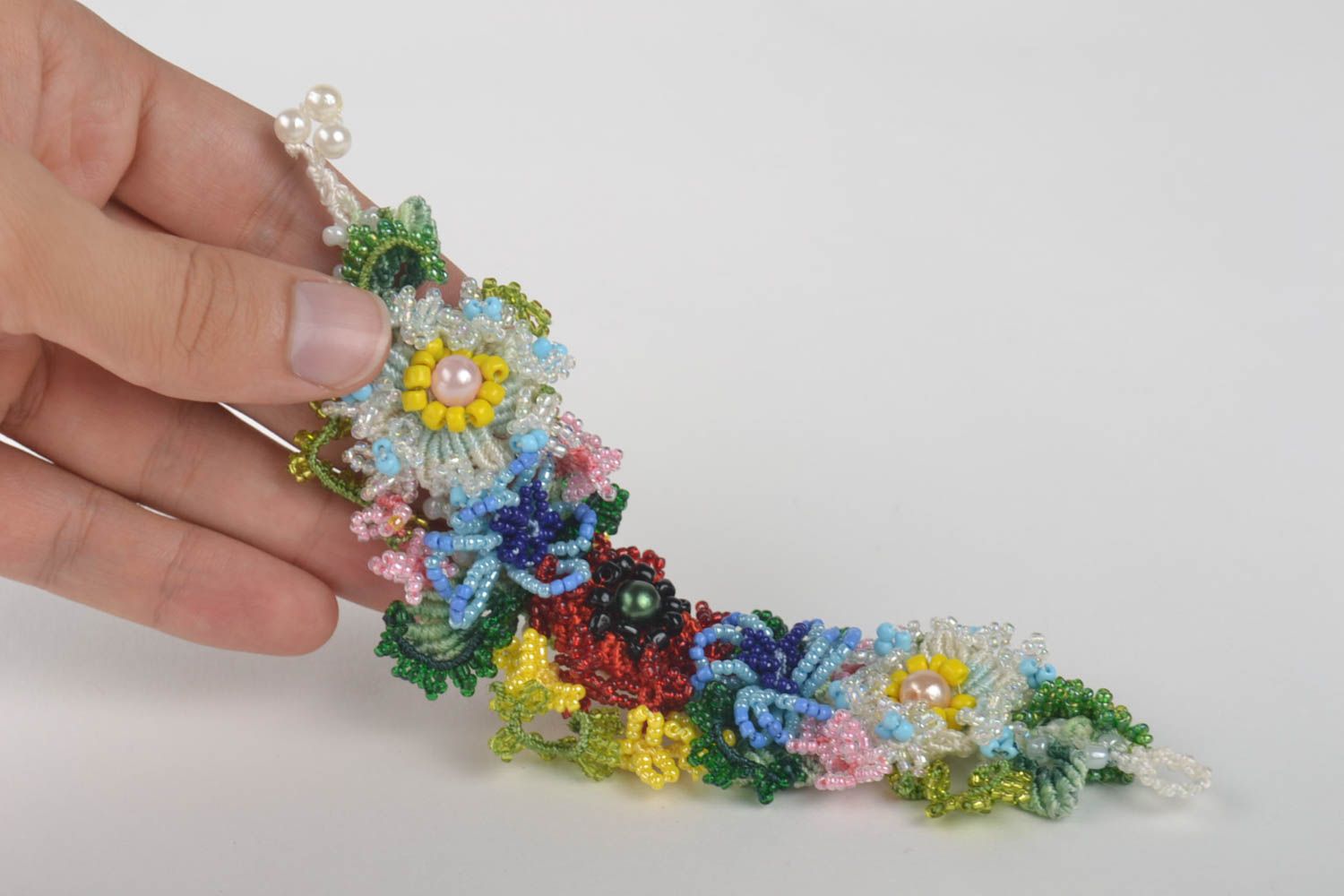 Seed beaded handmade macrame bracelet unique textile accessory for women photo 5