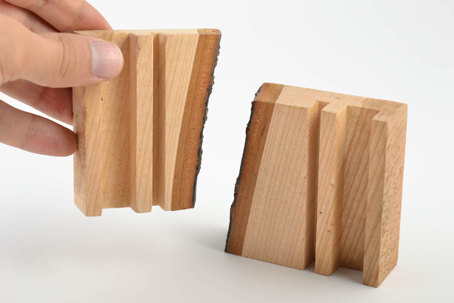 Set of 2 handmade wooden varnished smartphone stands laconic design eco decor photo 5