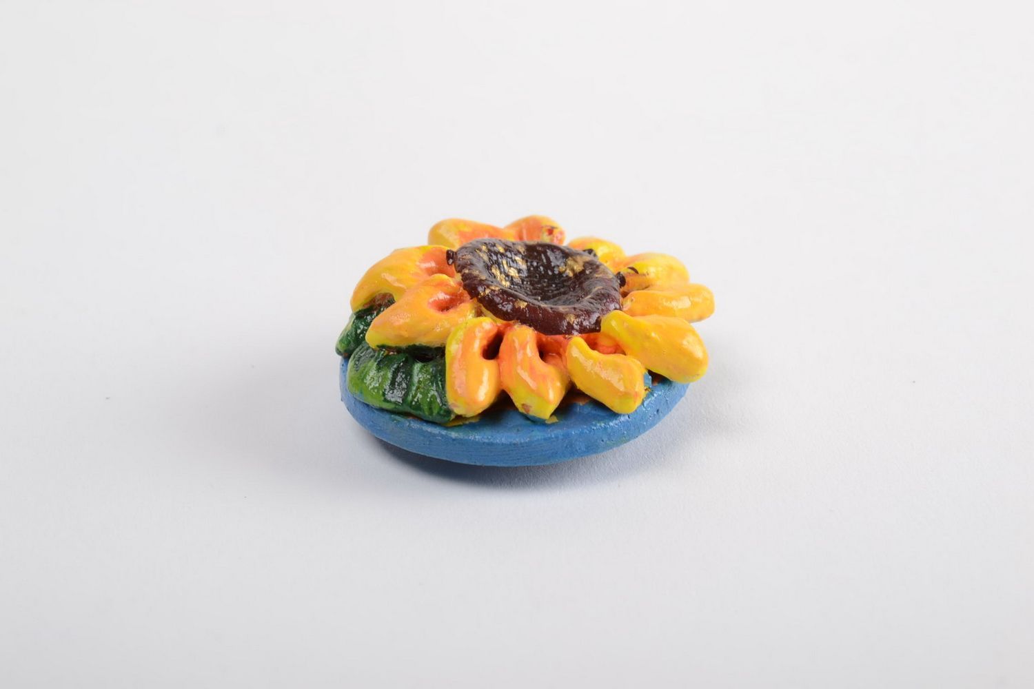 Magnet céramique pour frigo fait main peint rond décoratif petit Tournesol jaune photo 5