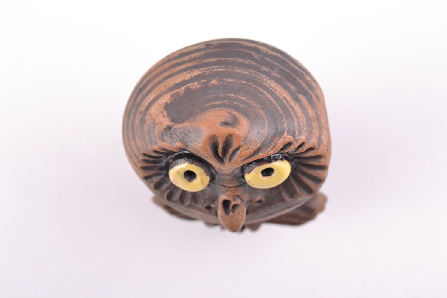 Miniature handmade ceramic figurine of owl kilned with milk photo 3