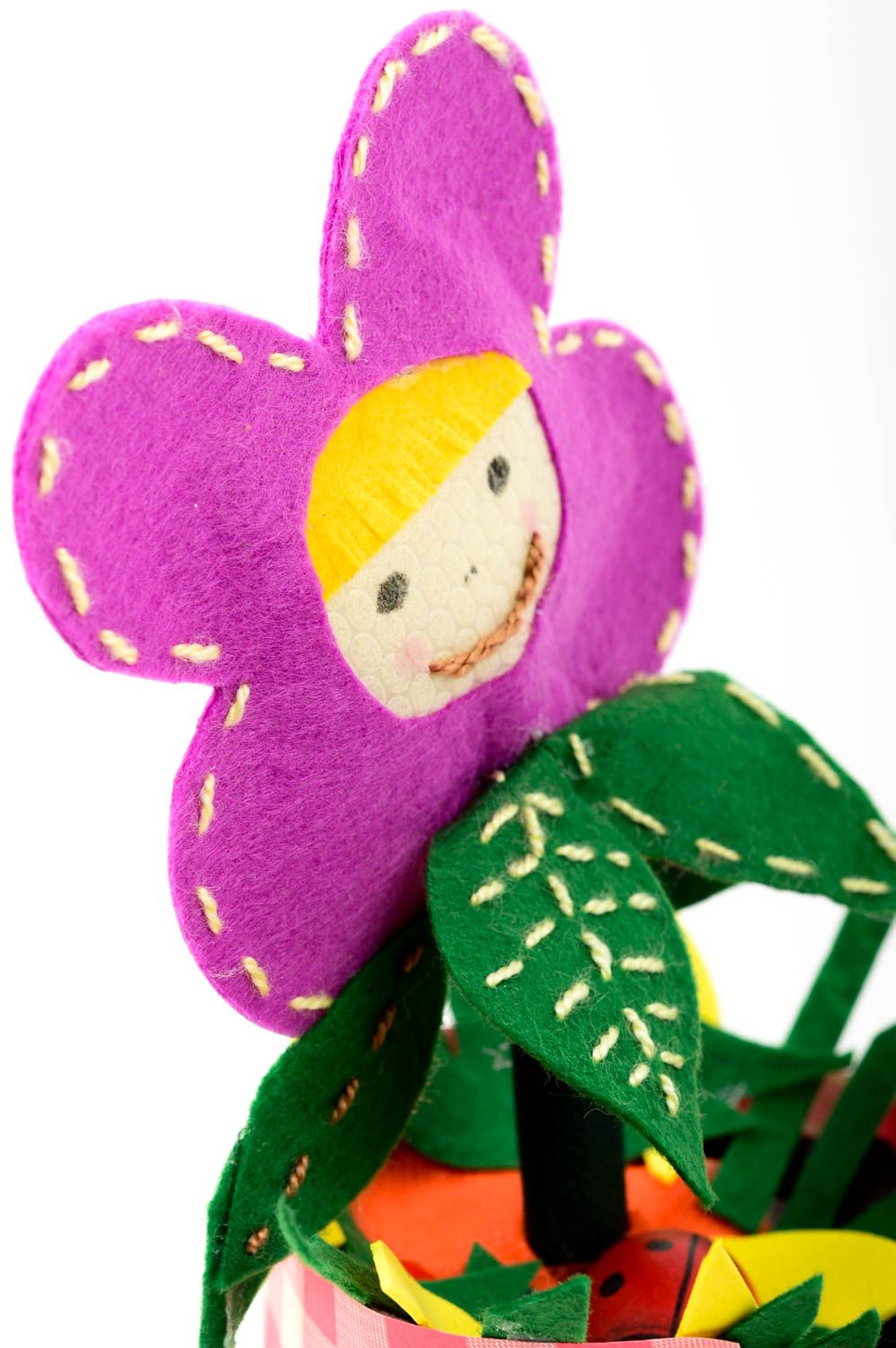 Peluche faite main Jouet enfant Cadeau original pot avec fleur design feutre photo 4