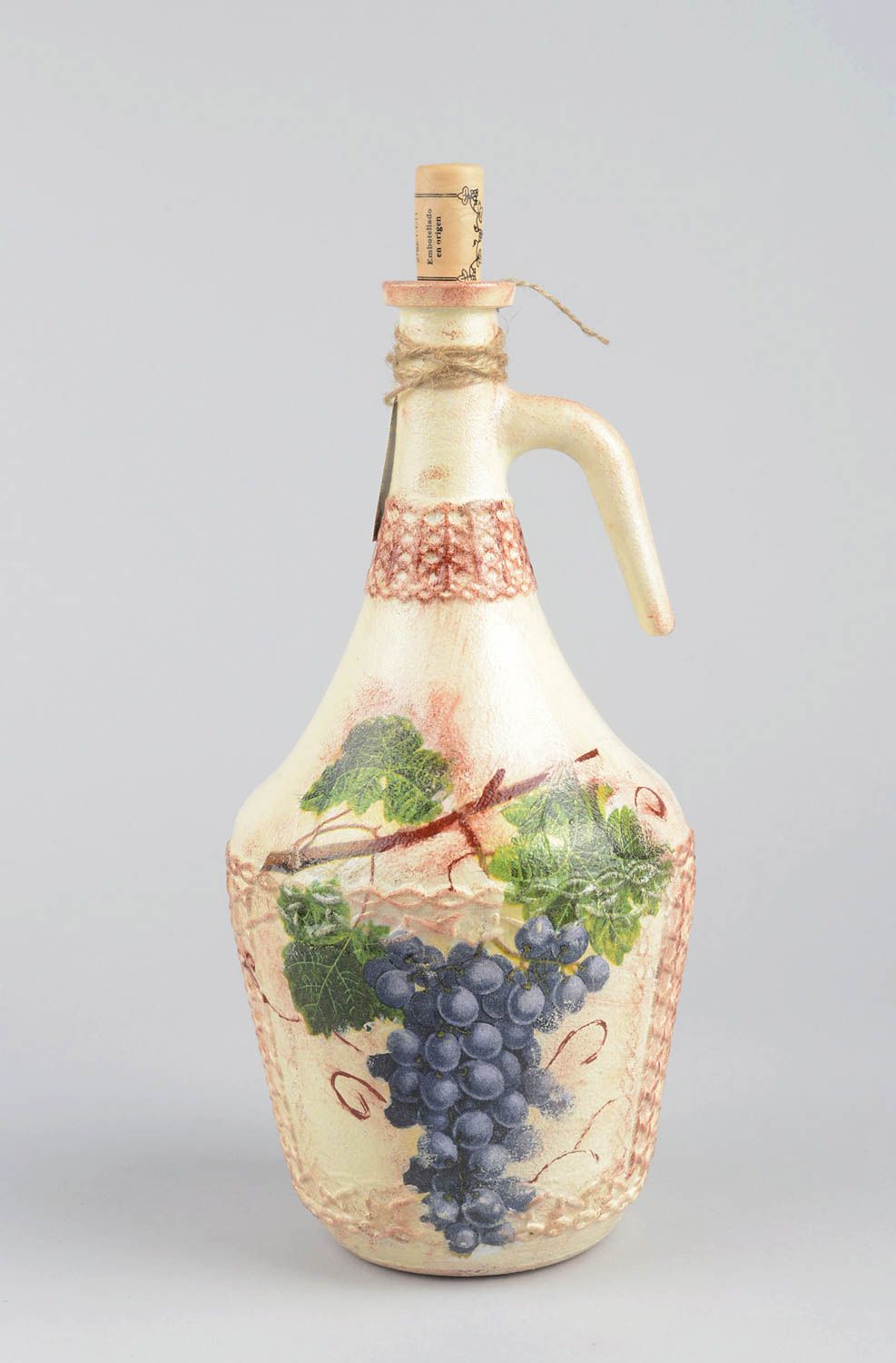 60 oz wine ceramic carafe with the hand-painted picture, handle and lid 12,2 inches 2,65 lb photo 1