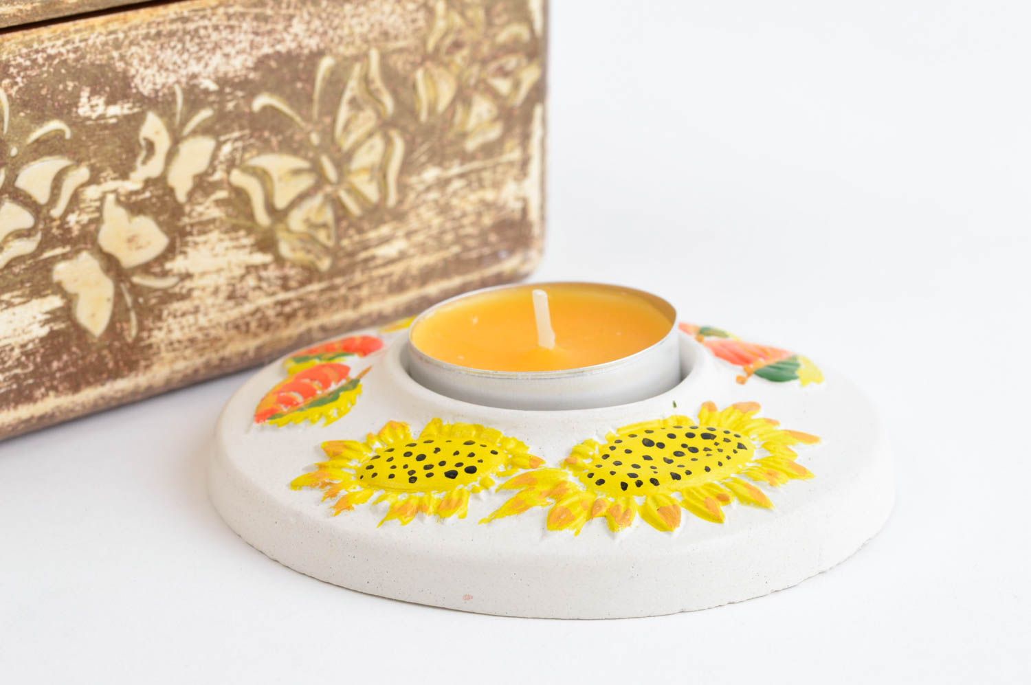 Kerzenständer aus Gips handmade Kerzenhalter für Teelicht hell Deko Accessoire foto 1
