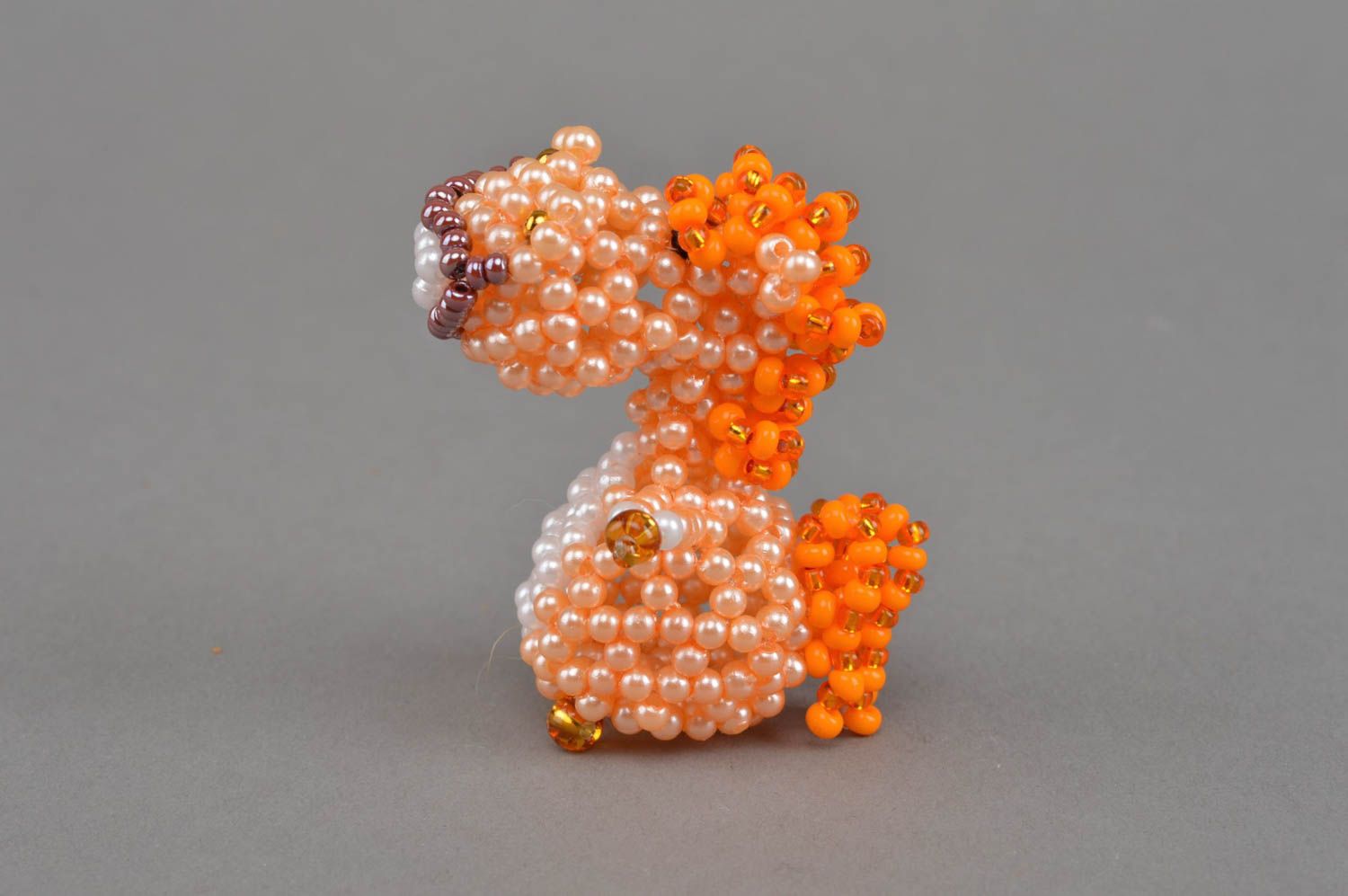 Unusual beautiful bright orange handmade designer beaded figurine of horse photo 3