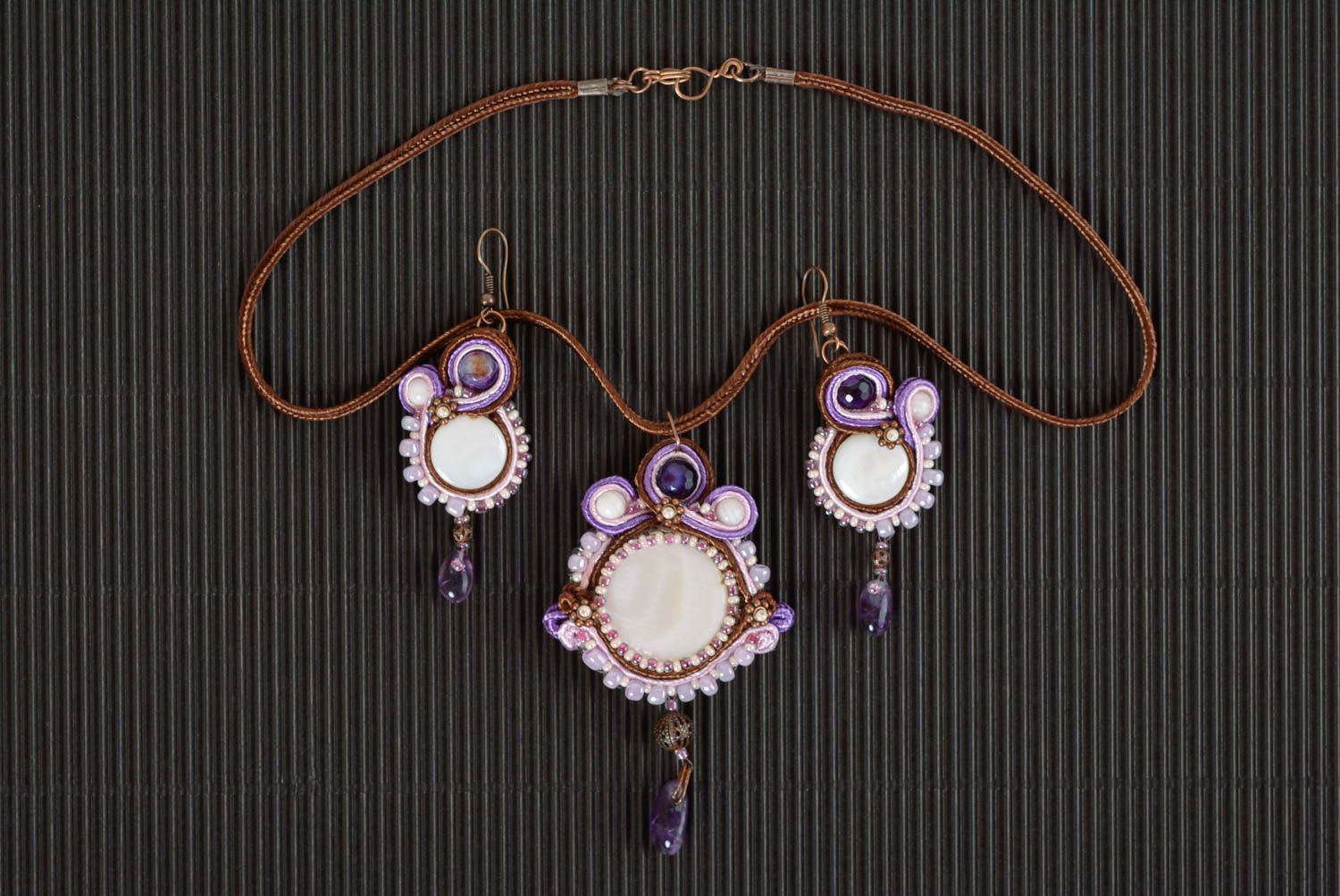 Handmade soutache jewelry soutache pendant and earrings stylish accessories photo 1