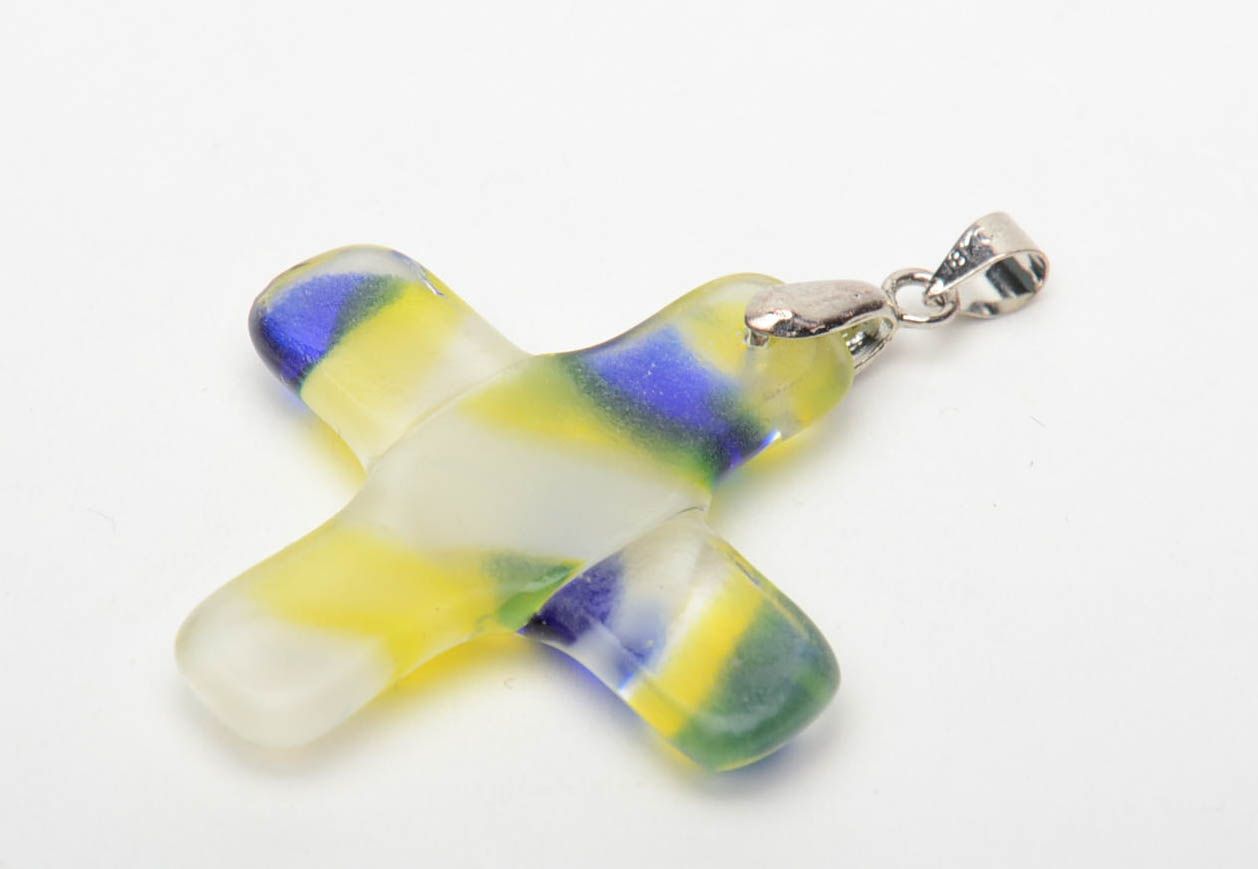 Fused glass pendant in the shape of cross photo 5