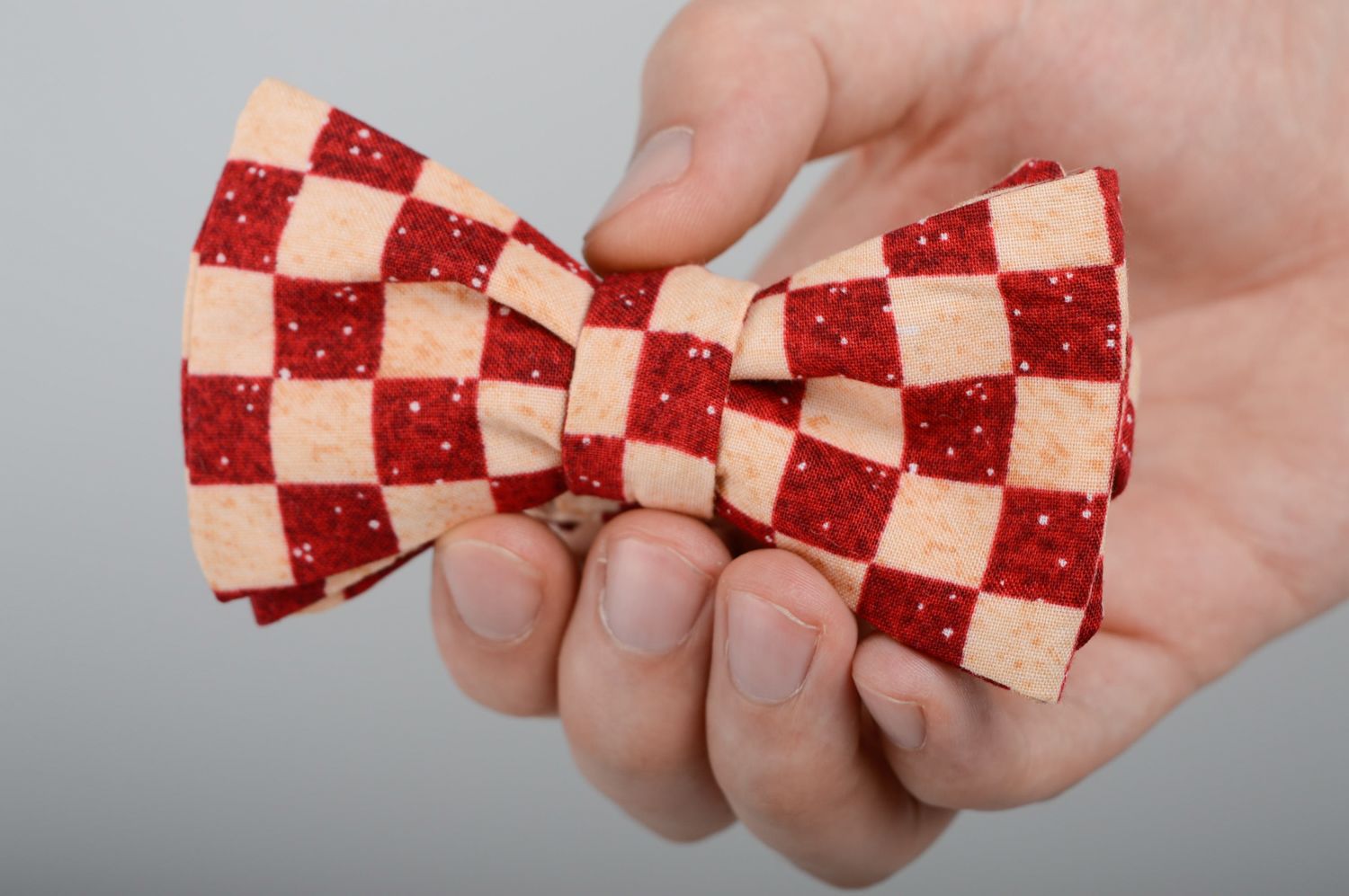 Текстильный галстук-бабочка самовяз в клетку фото 3