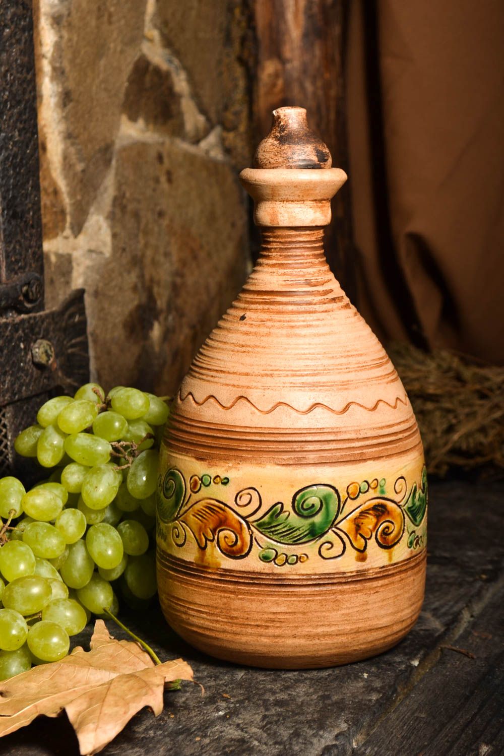 Bouteille à vin fait main Vaisselle céramique peinte ornements Art de table 1 L photo 1