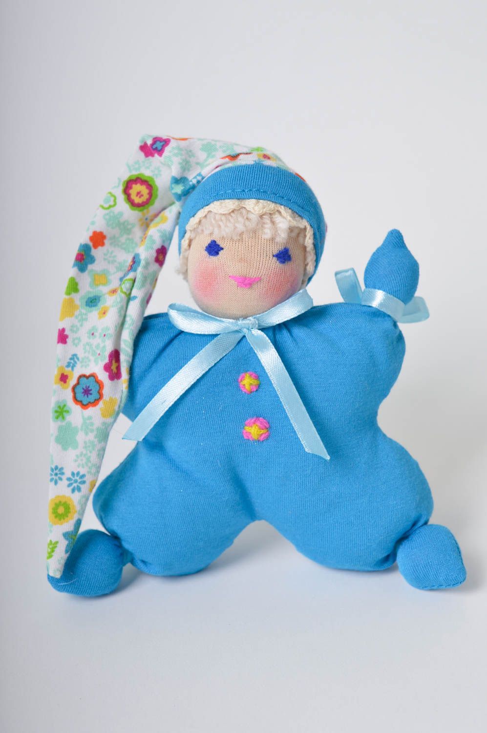 Кукла ручной работы кукла вальдорфская маленькая кукла из ткани в голубом фото 1