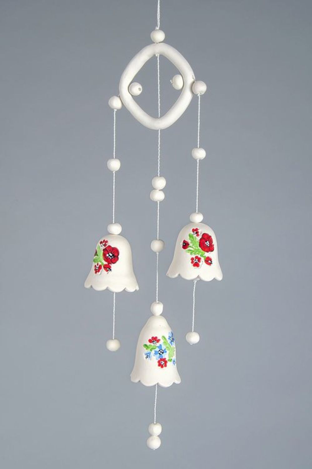 Ceramic hanging bells with poppies photo 1