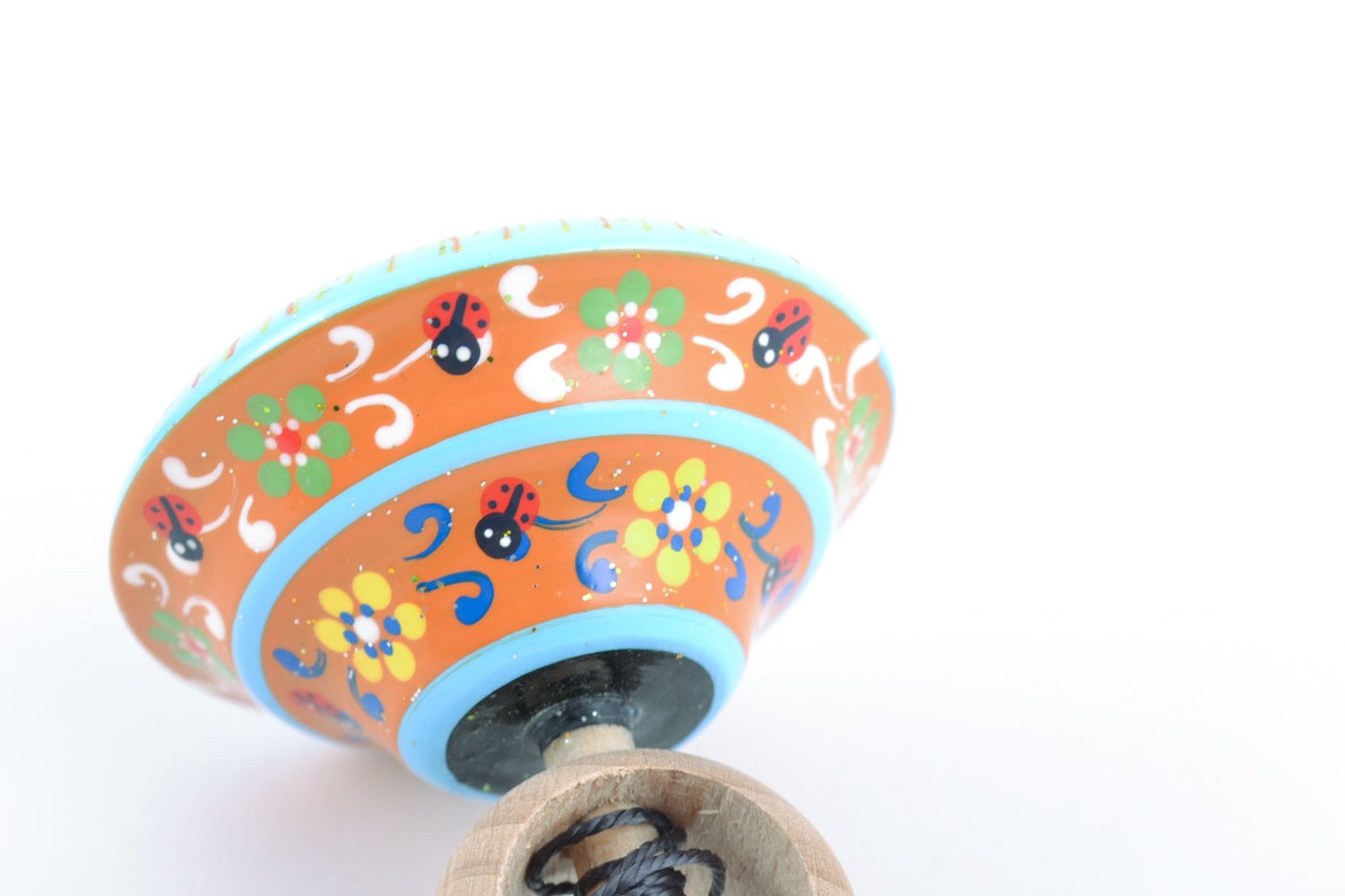 Wooden handmade decorative spinning top with eco-friendly painting children's toy photo 3