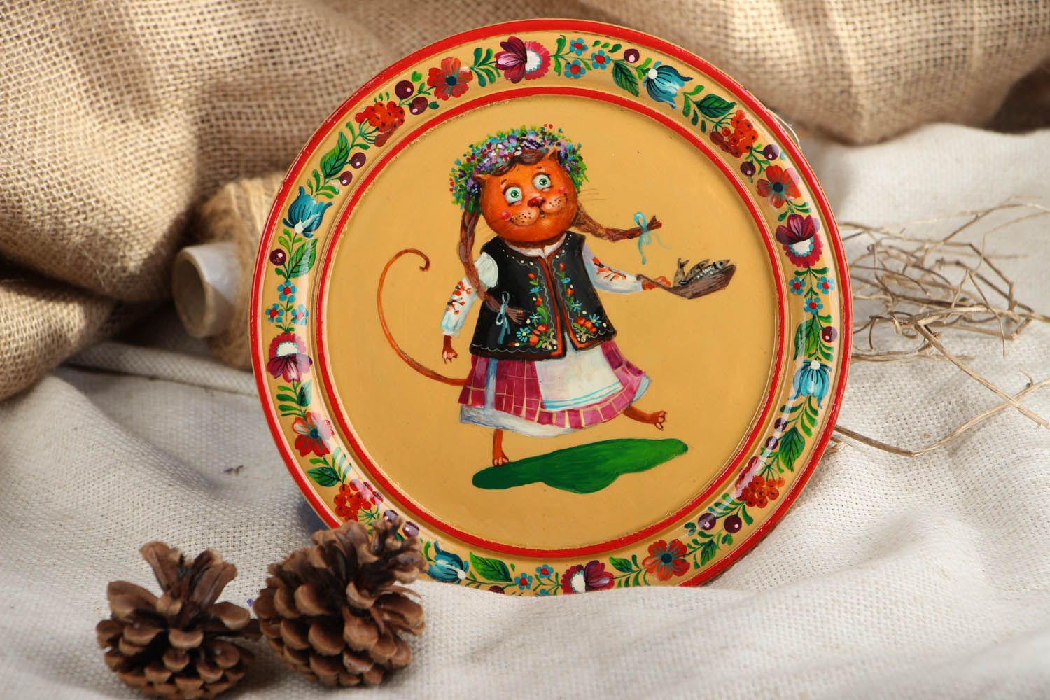 Decorative plate with Petrikov painting photo 5