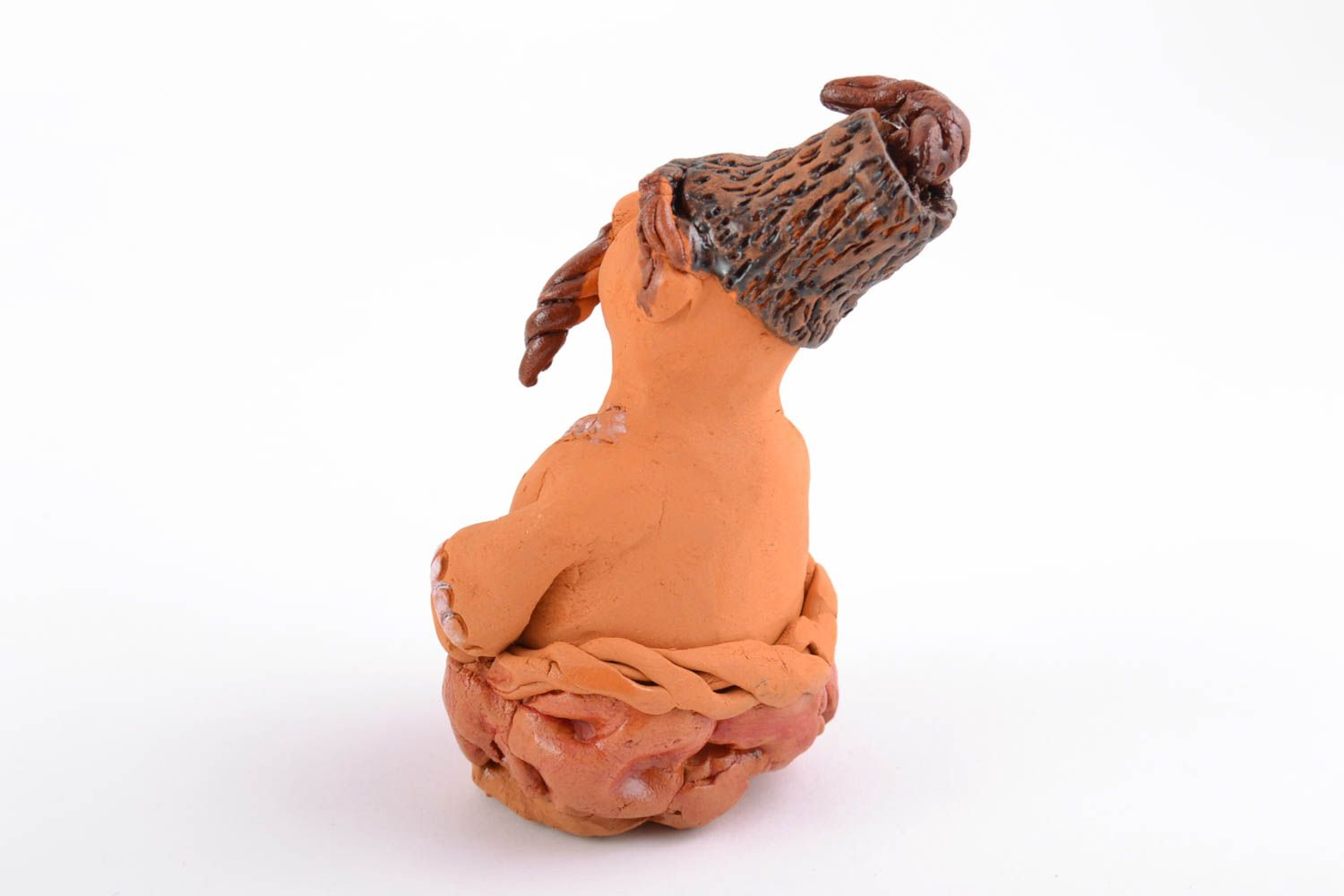 Handmade unusual statuette made of red clay with acrylic painting home decor photo 5