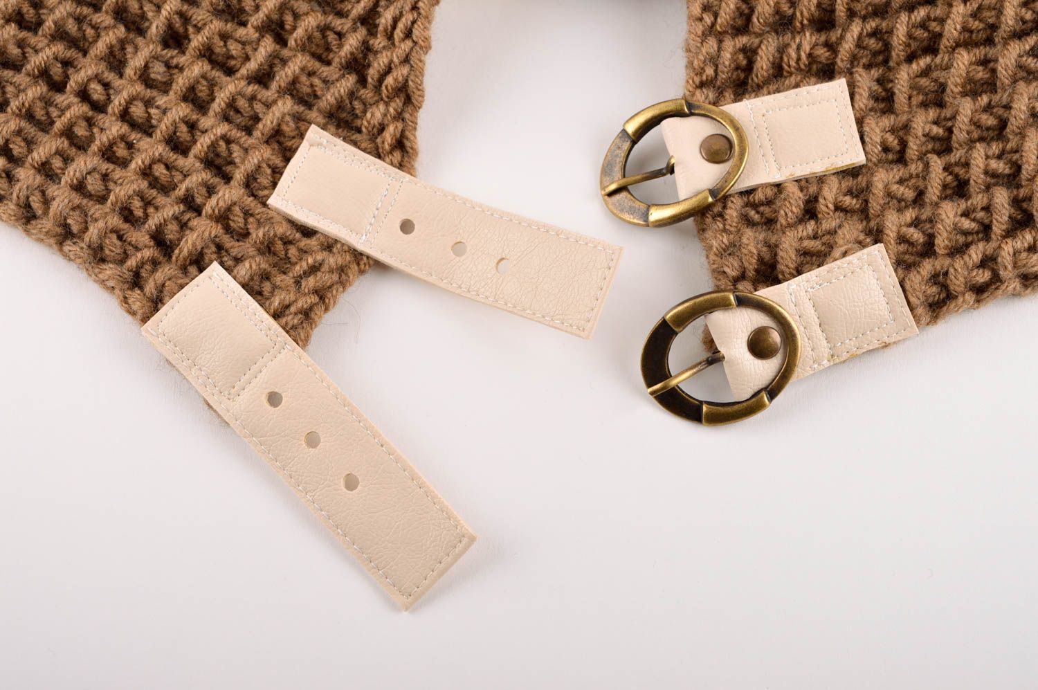 Шарф ручной работы вязаный шарф коричневый с бежевым женский шарф теплый фото 3