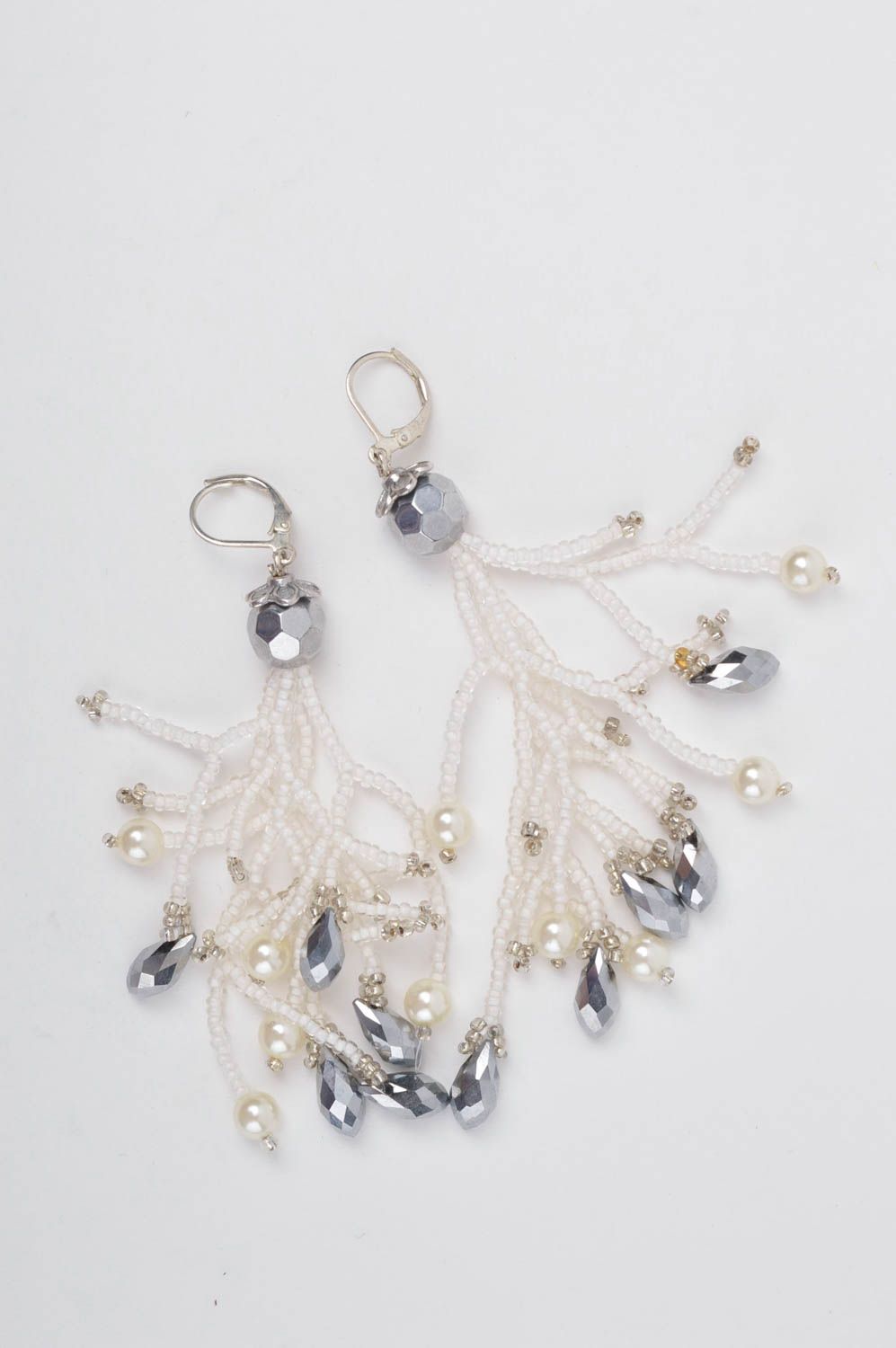 Handmade seed bead earrings seed beads jewelry long earrings with charms photo 2