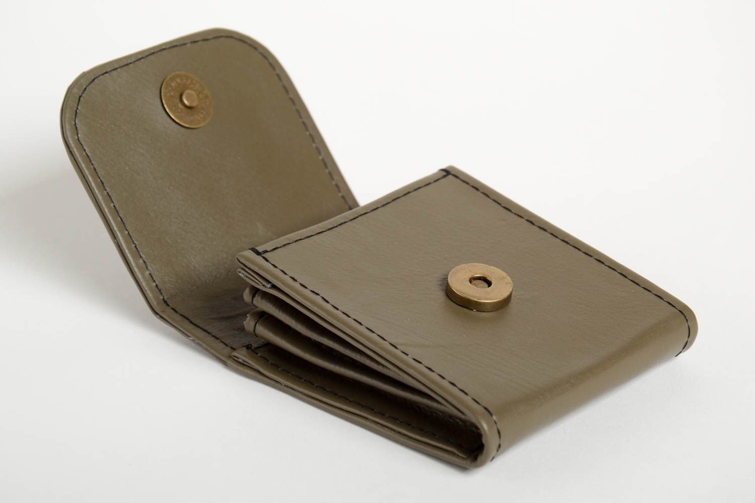 Cartera de piel caqui hecha a mano billetera de mujer accesorio de moda foto 5