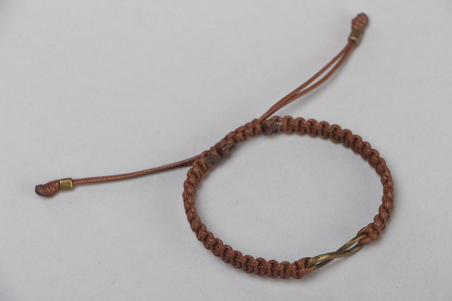Handmade brown woven waxed cord bracelet photo 2