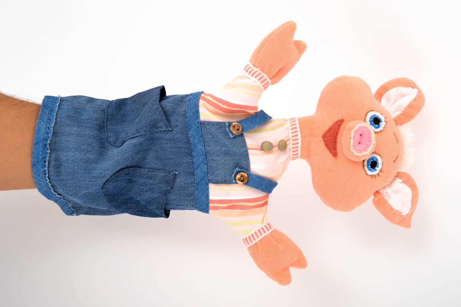 Marionnette à main cochon Jouet fait main en tissu naturel Cadeau pour enfant photo 1