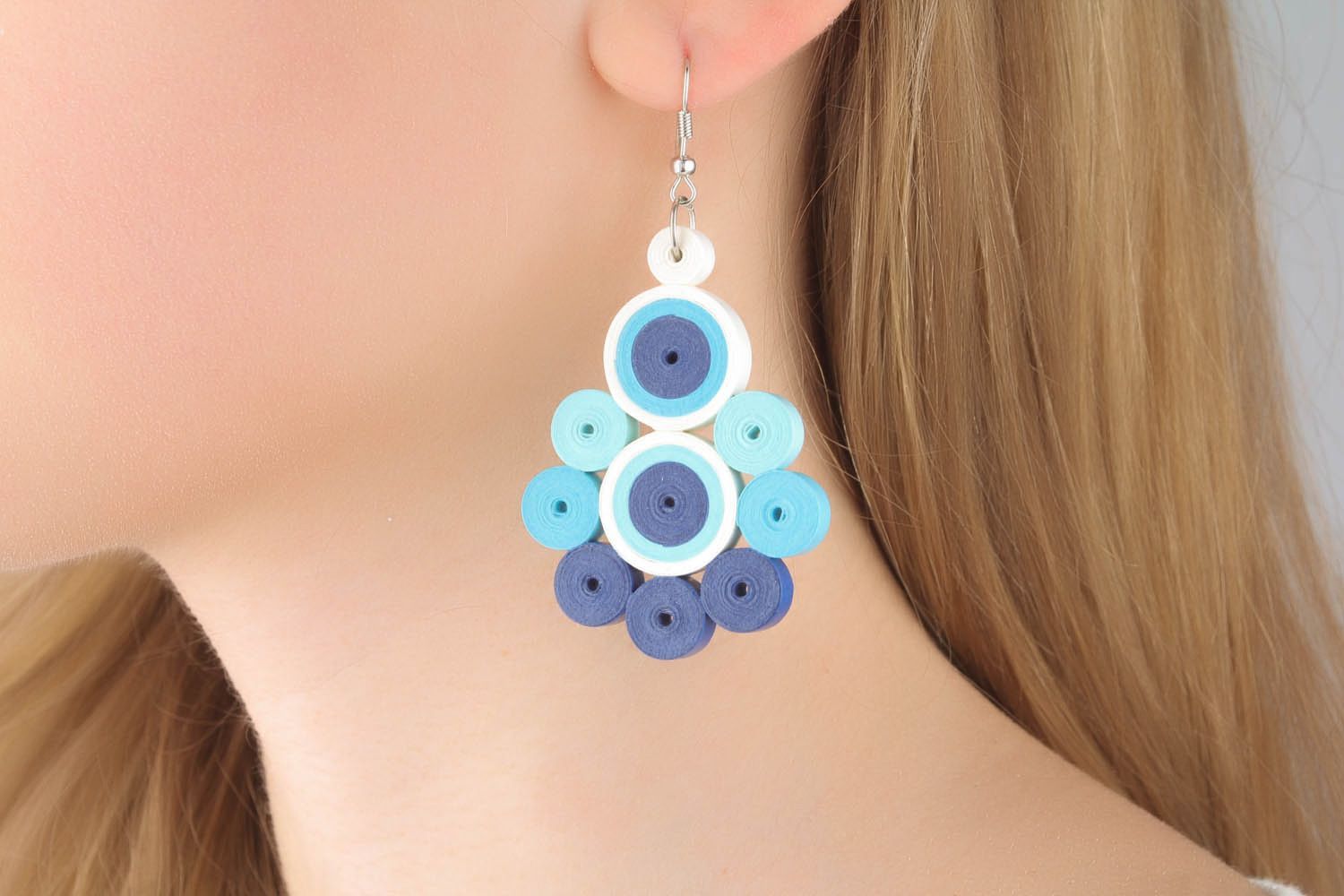 Blue earrings made of paper for quilling photo 1