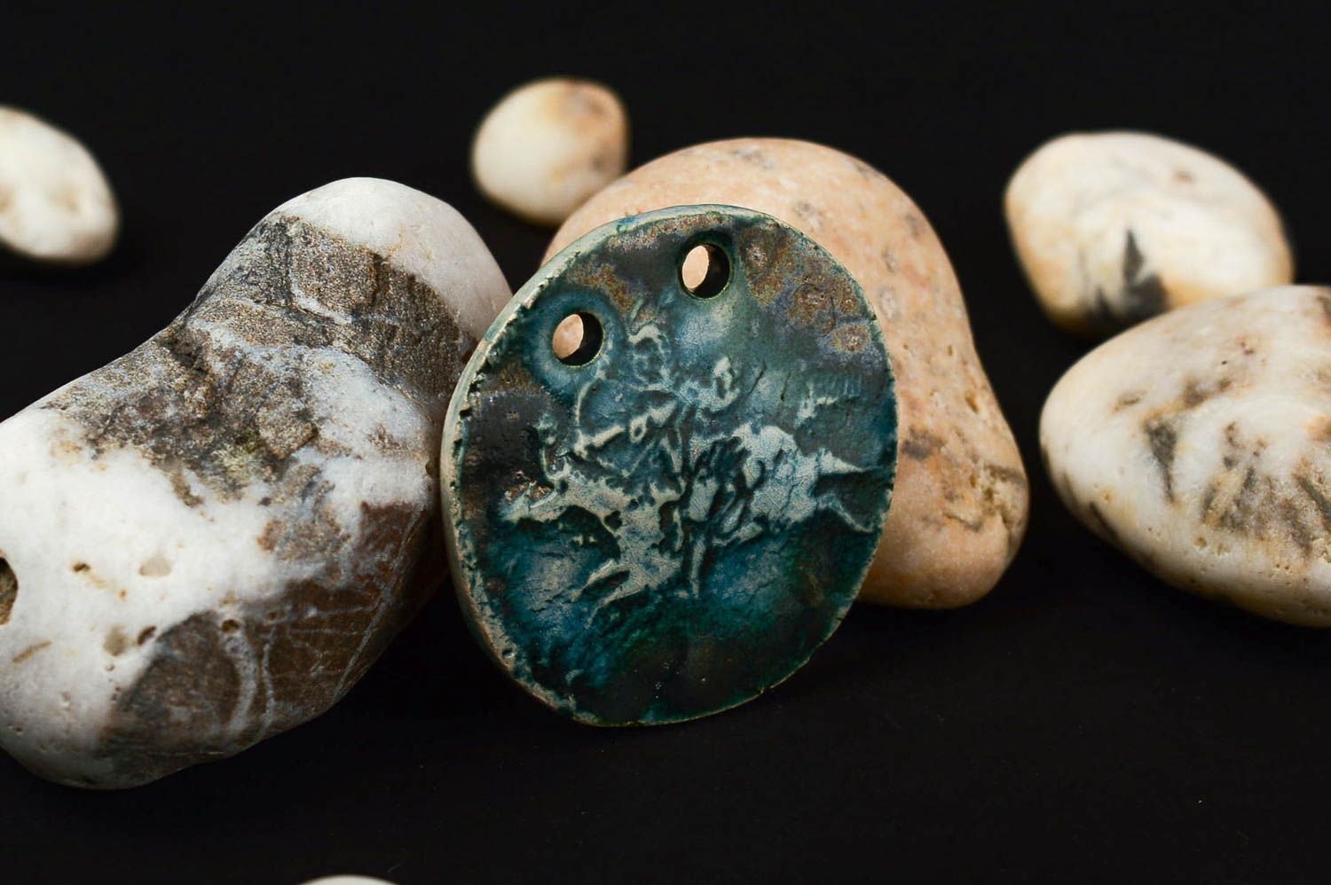 Handmade designer accessory ceramic unusual pendant clay female pendant photo 1