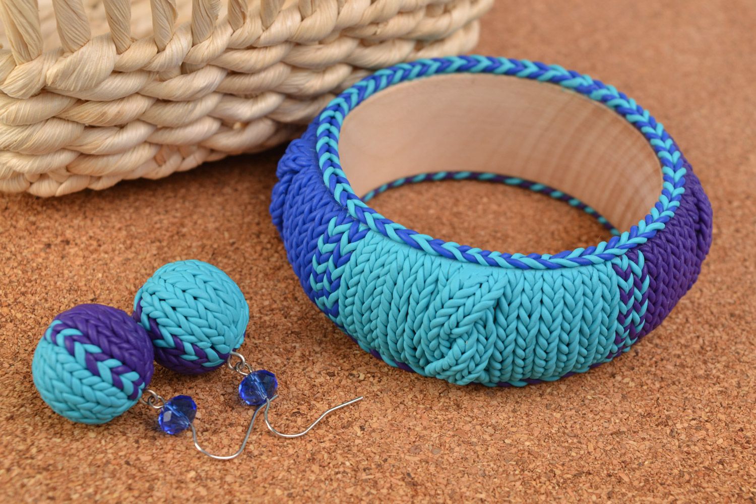 Schmuckset aus Polymer Ton Armband und Ohrringe in Blau handmade foto 1