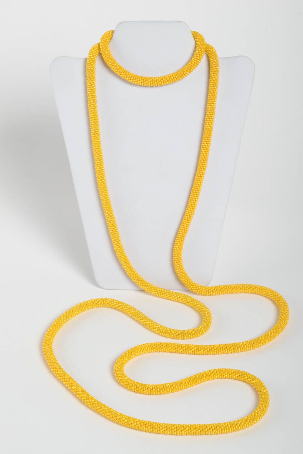 Stylish handmade cord necklace long yellow jewelry handmade designer accessories photo 3