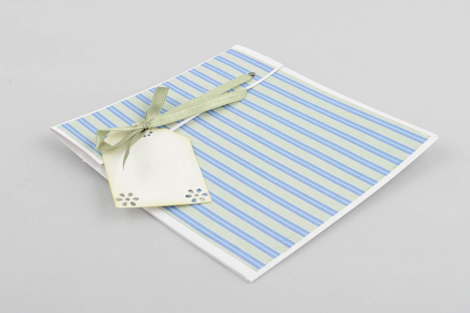 Enveloppe fait main Enveloppe créative design ruban bleu rayé Idée cadeau photo 5