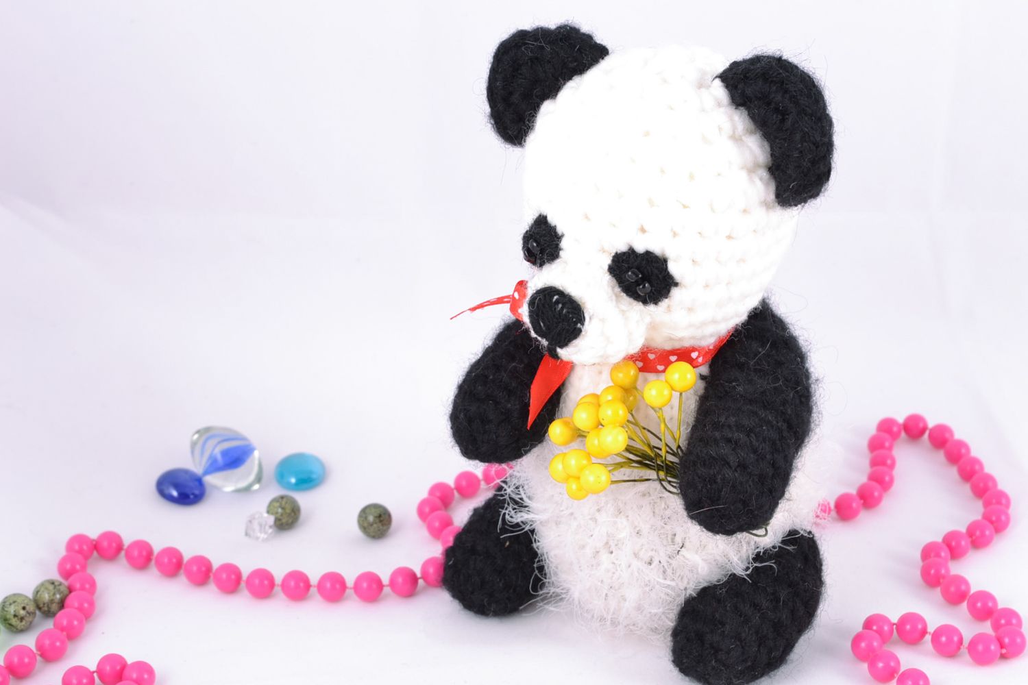 Panda carina a maglia fatta a mano pupazzo morbido da bambini a uncinetto foto 1